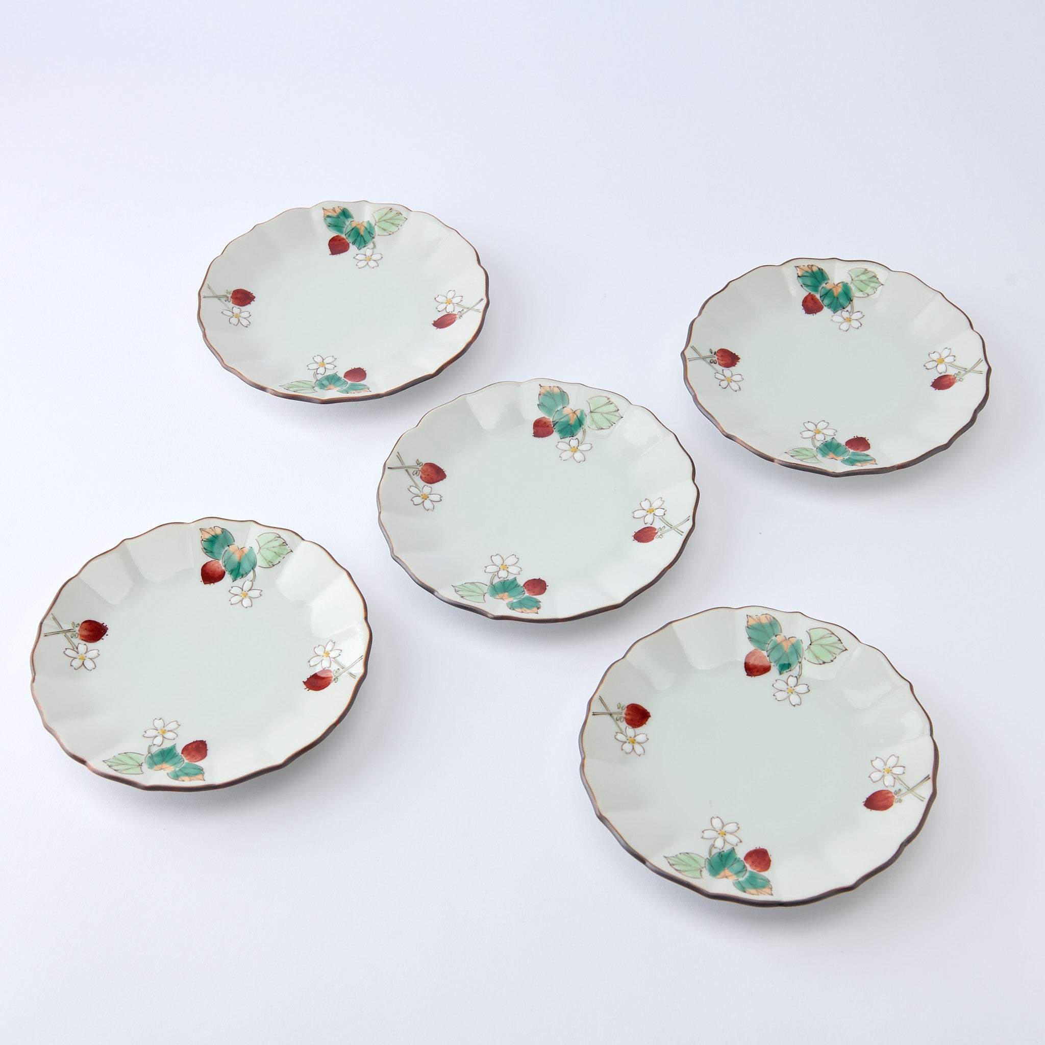 Strawberry Blossoms Side Plate Set - JAPAN KUTANI SHOP