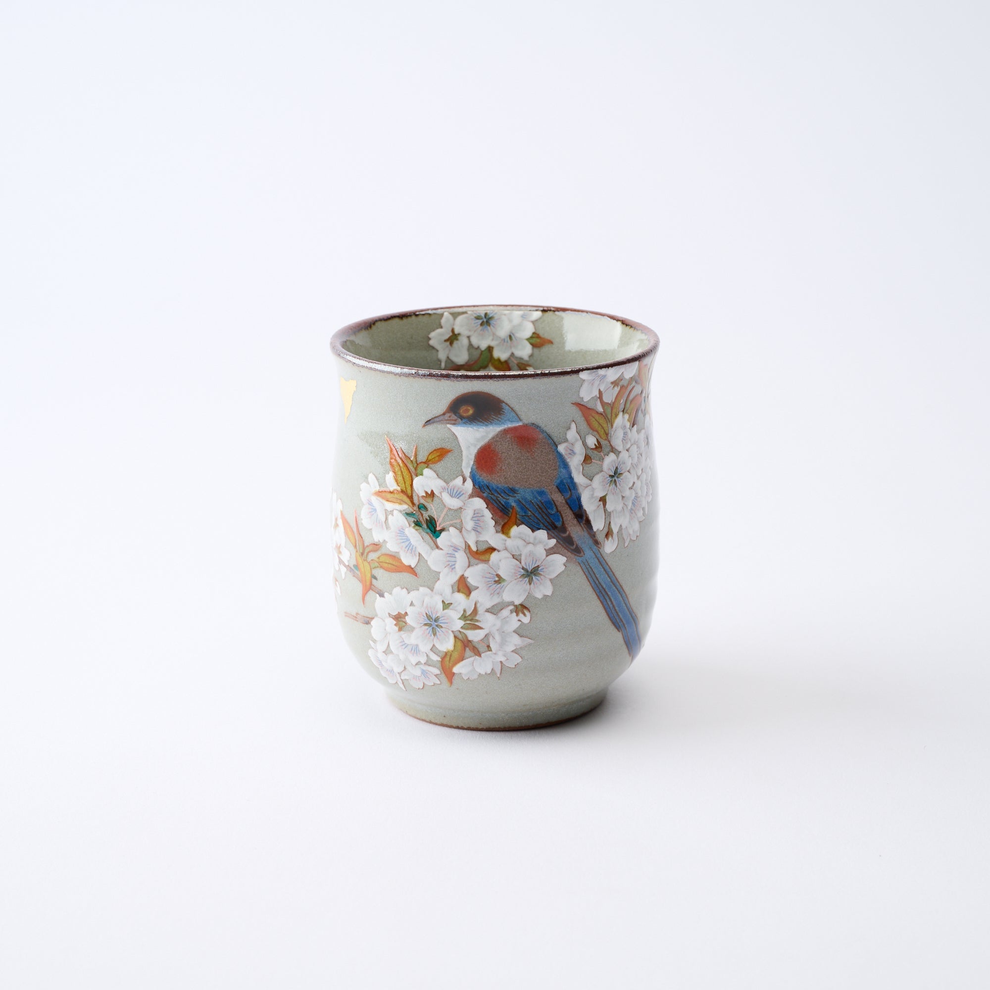 組湯呑 金箔山桜に鳥 - JAPAN KUTANI SHOP