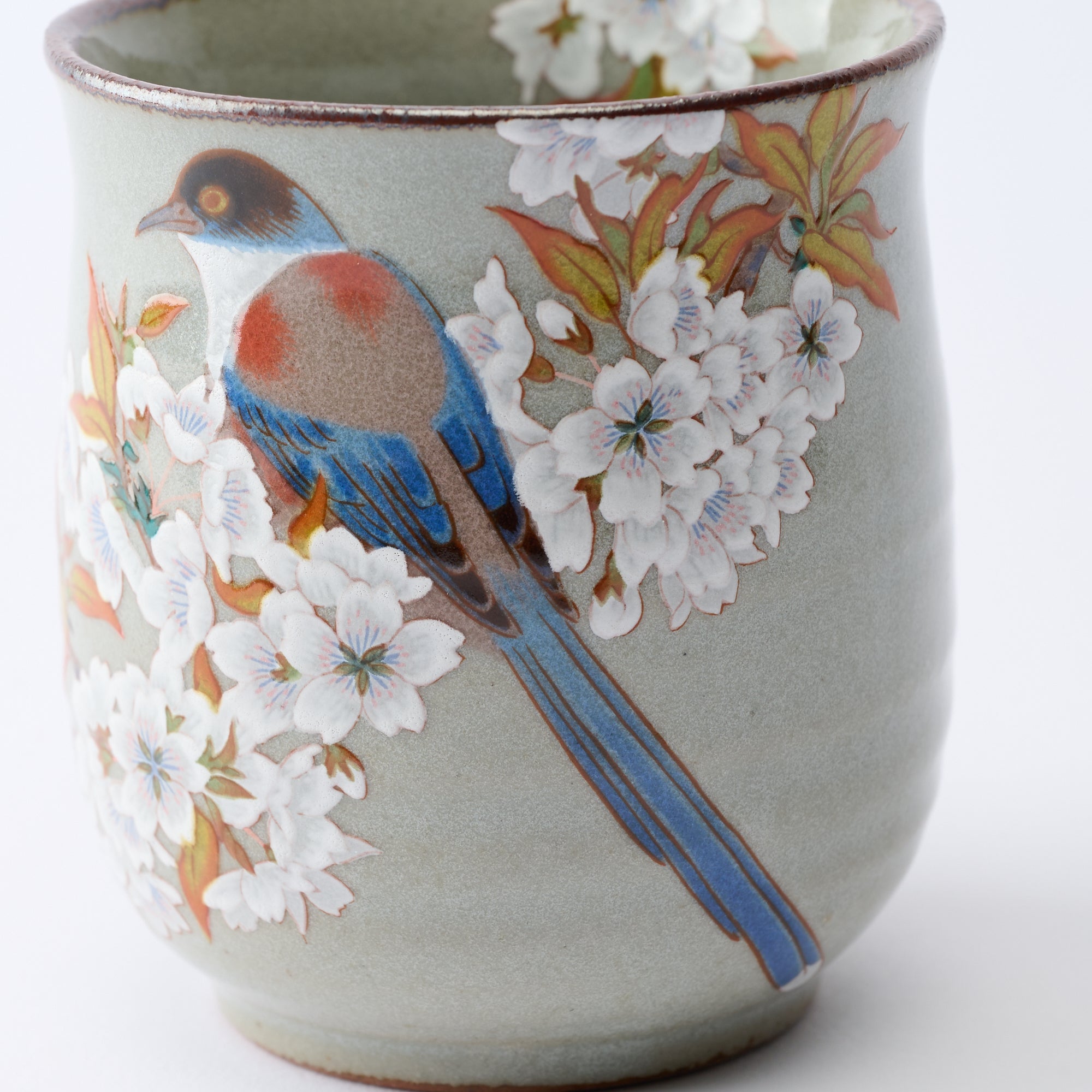 組湯呑 金箔山桜に鳥 - JAPAN KUTANI SHOP