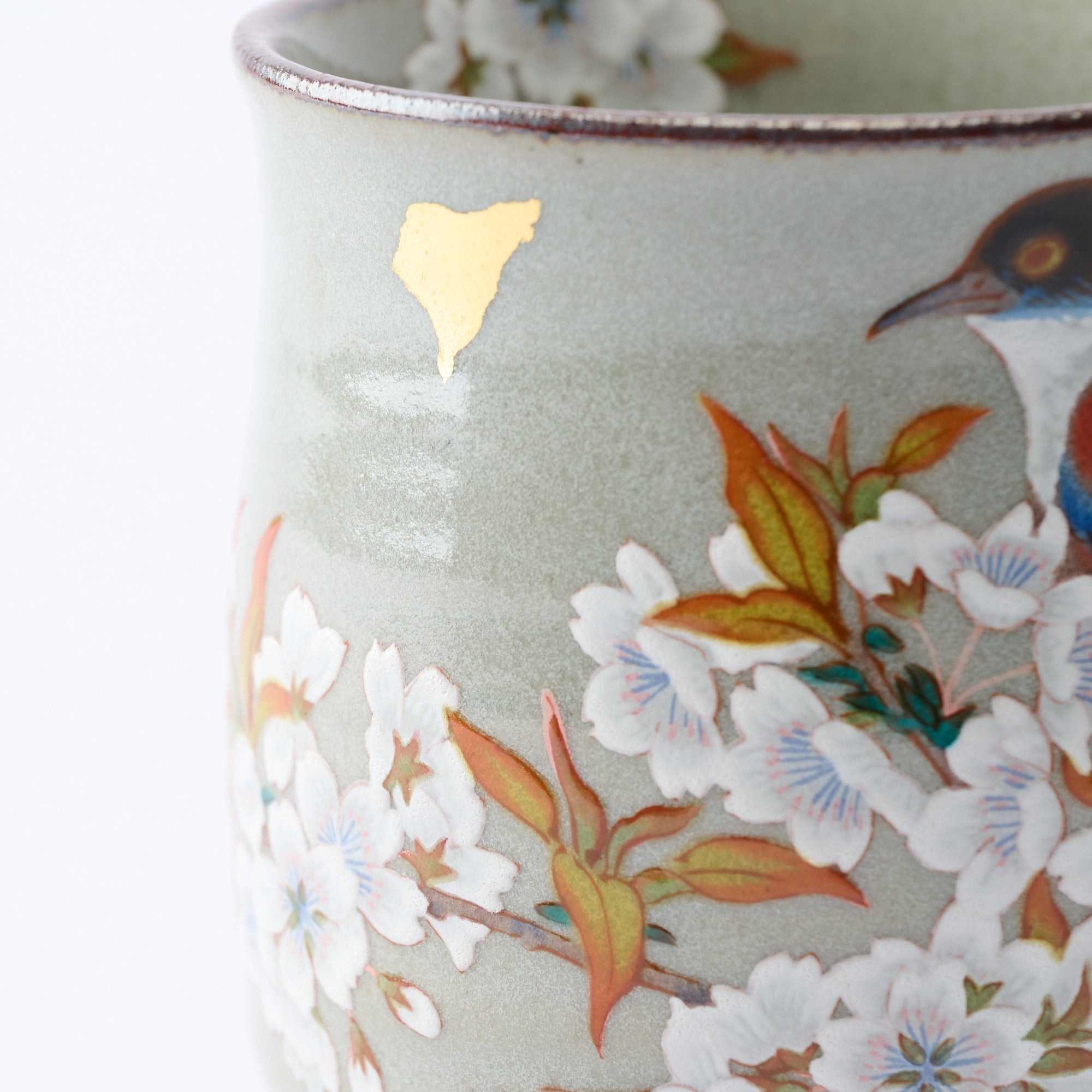 組湯呑 金箔山桜に鳥 - JAPAN KUTANI SHOP