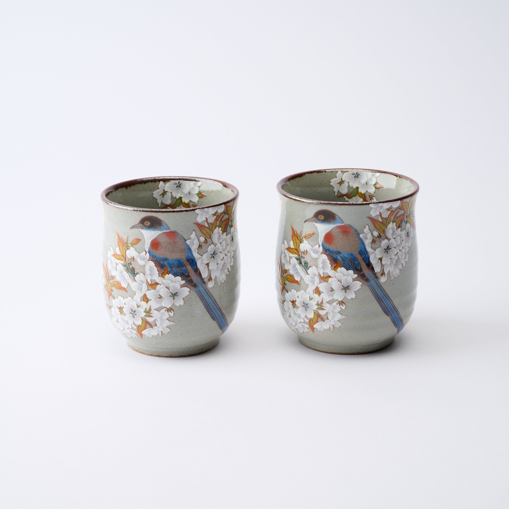 組湯呑 金箔山桜に鳥 - JAPAN KUTANI SHOP