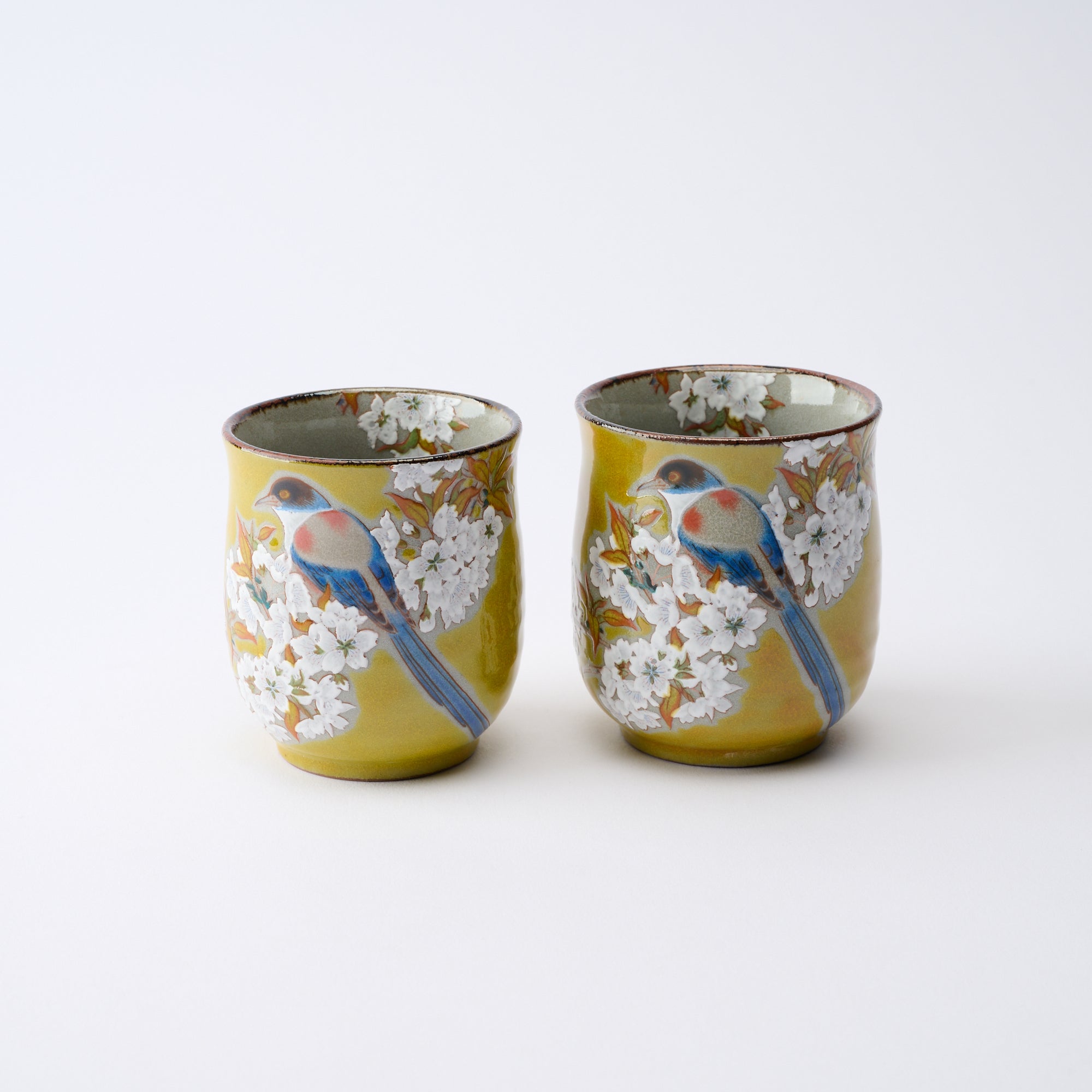 組湯呑 吉田屋山桜に鳥 - JAPAN KUTANI SHOP