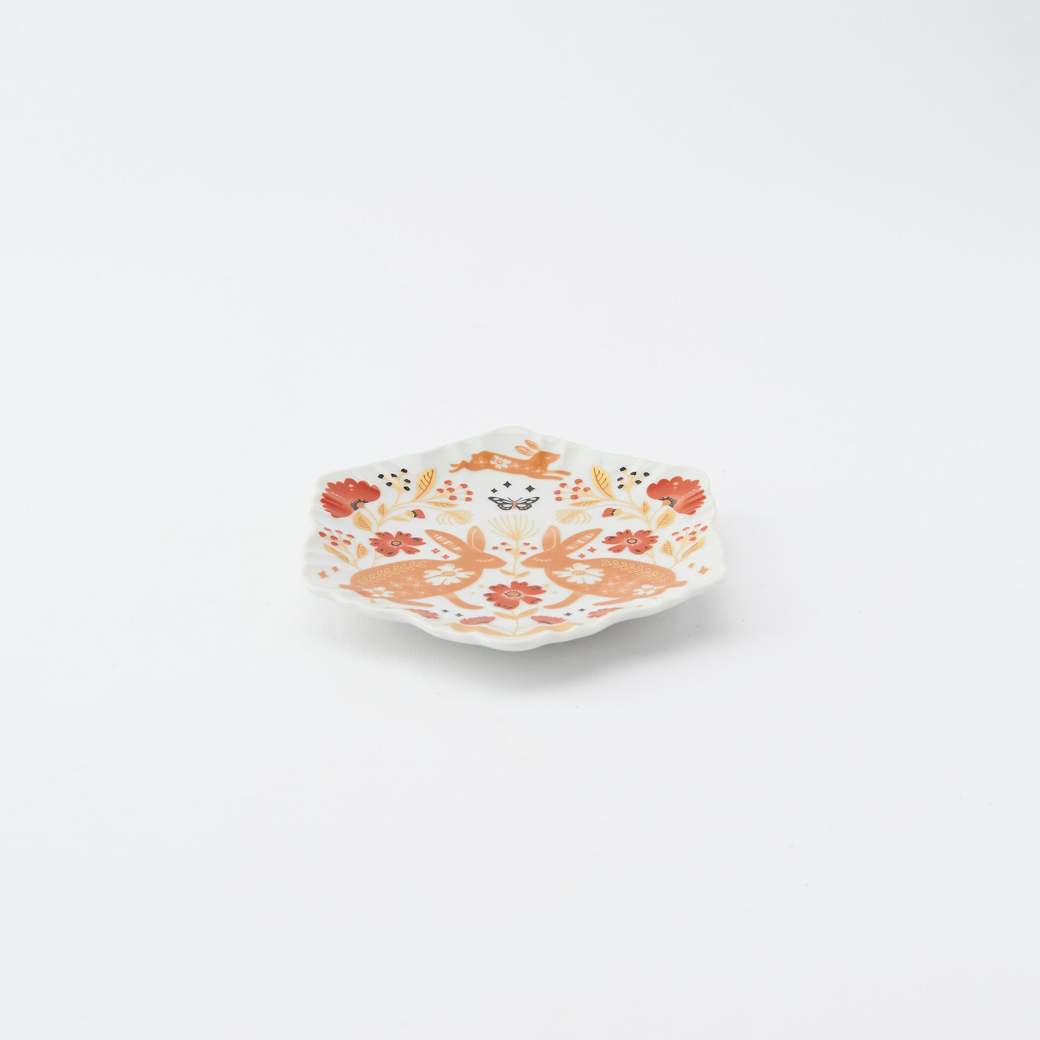 Red Motif Hexagonal Sauce Plate