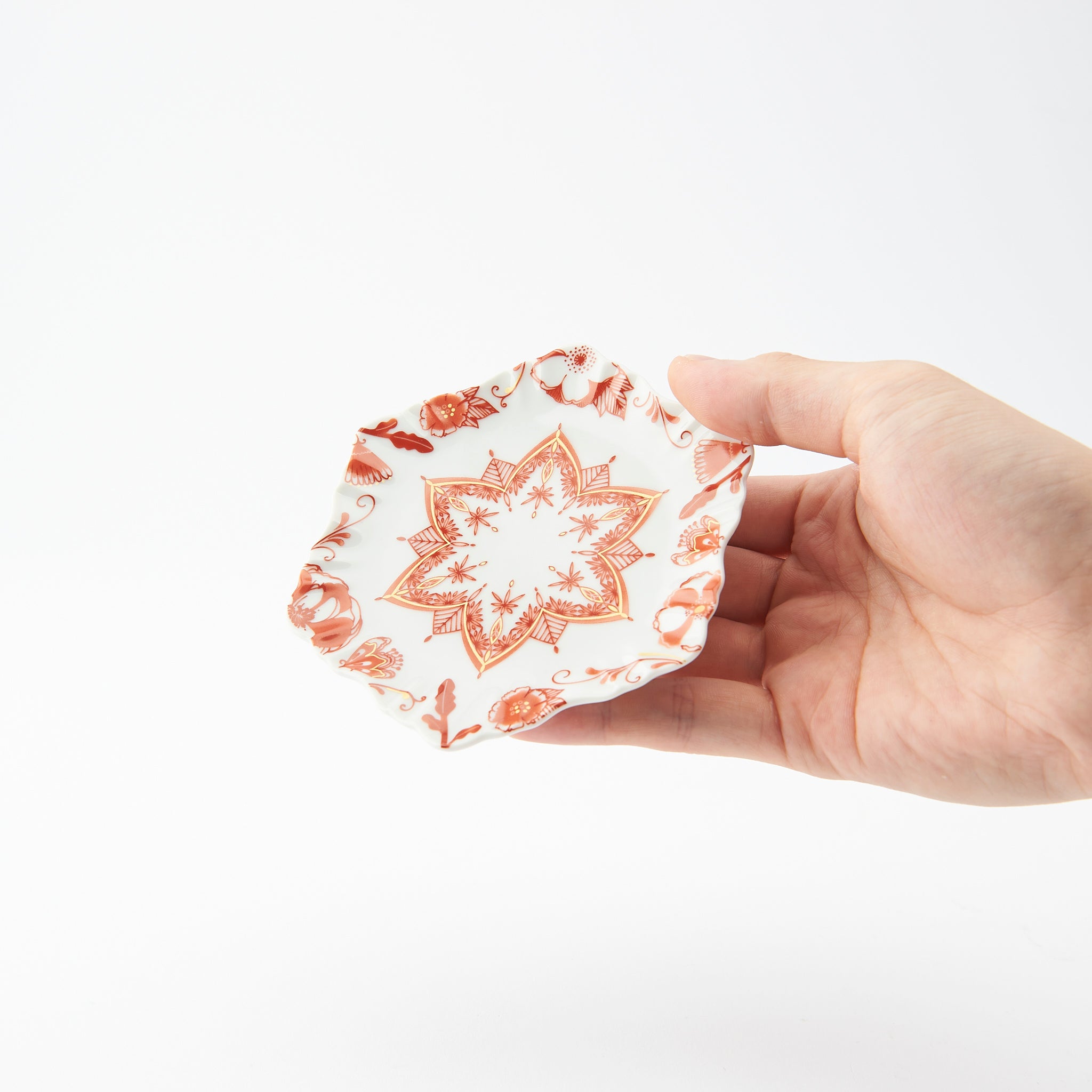 Red Motif Hexagonal Sauce Plate
