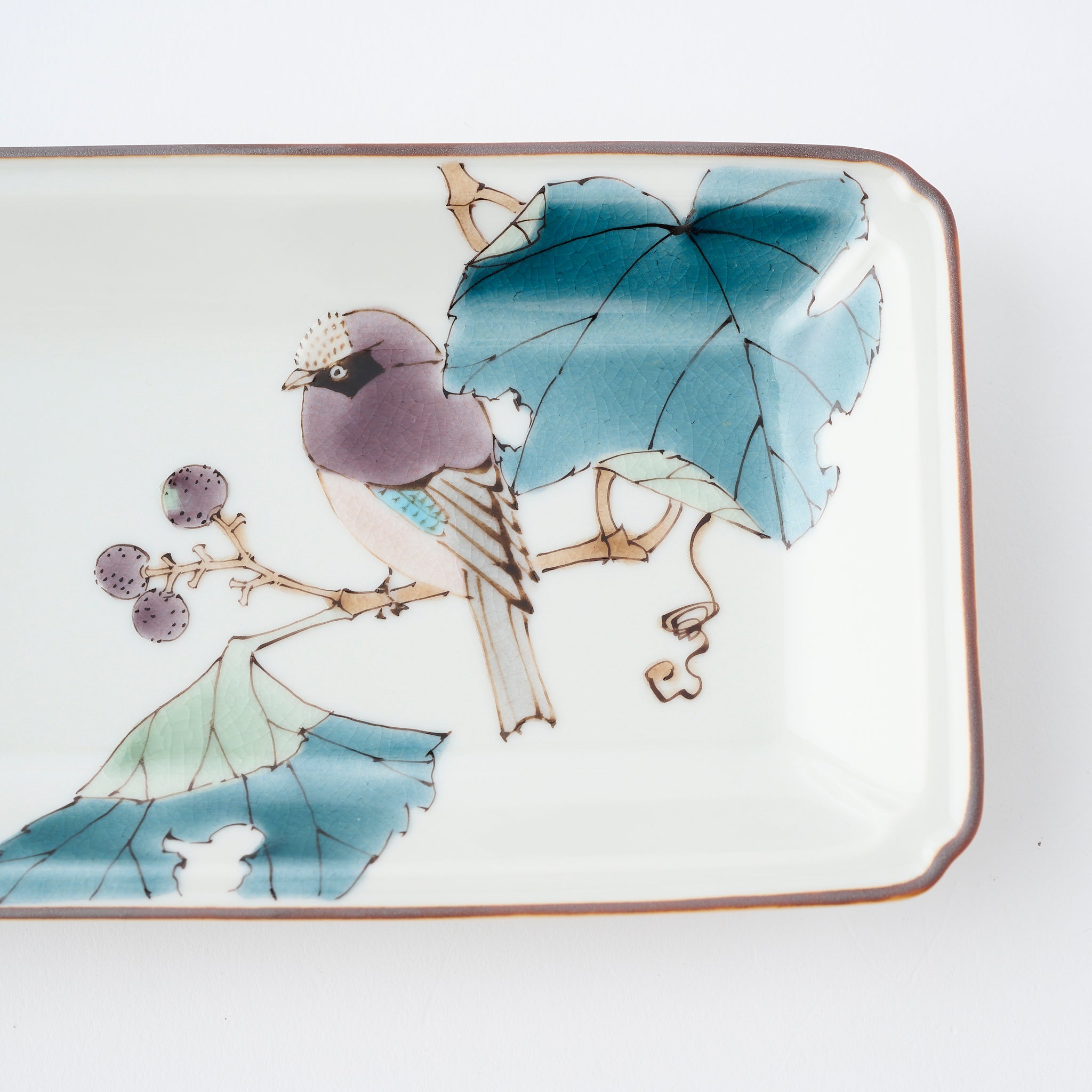Bird and Botanicals Rectangular Dinner Plate - JAPAN KUTANI SHOP
