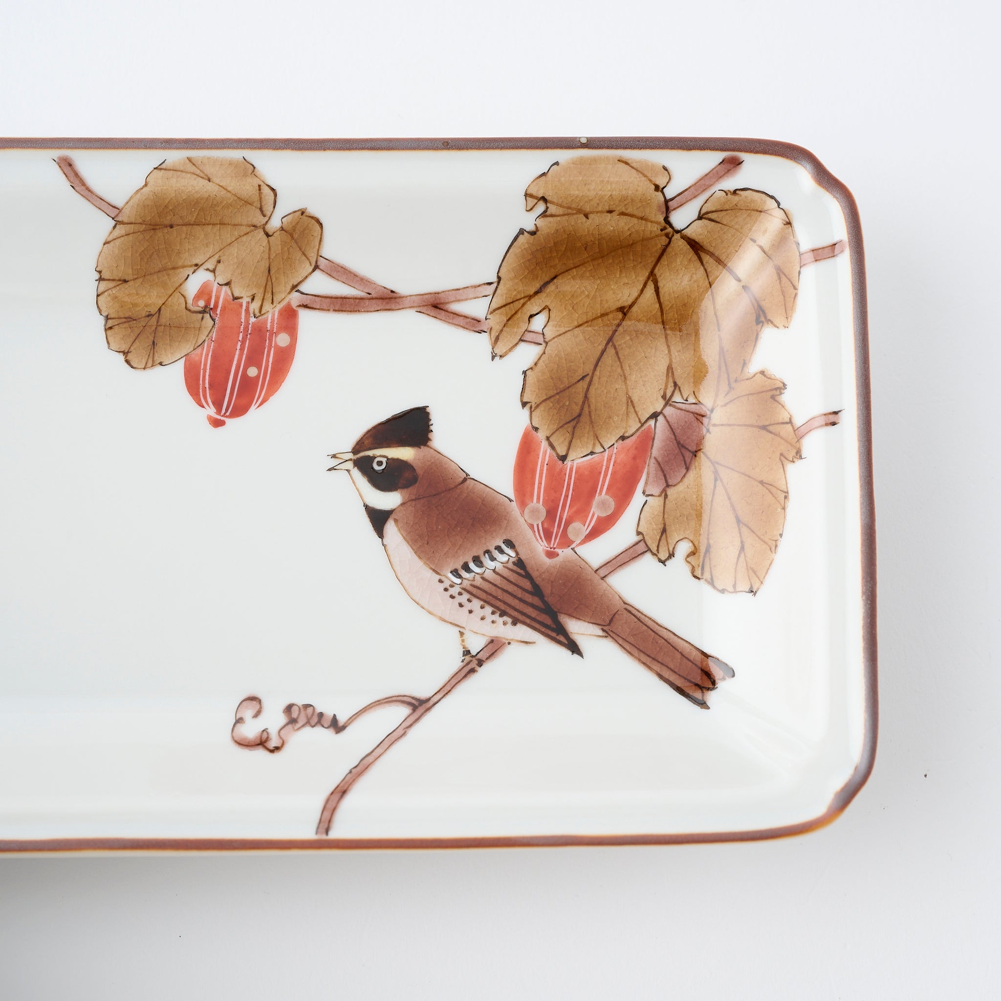 Bird and Botanicals Rectangular Dinner Plate - JAPAN KUTANI SHOP