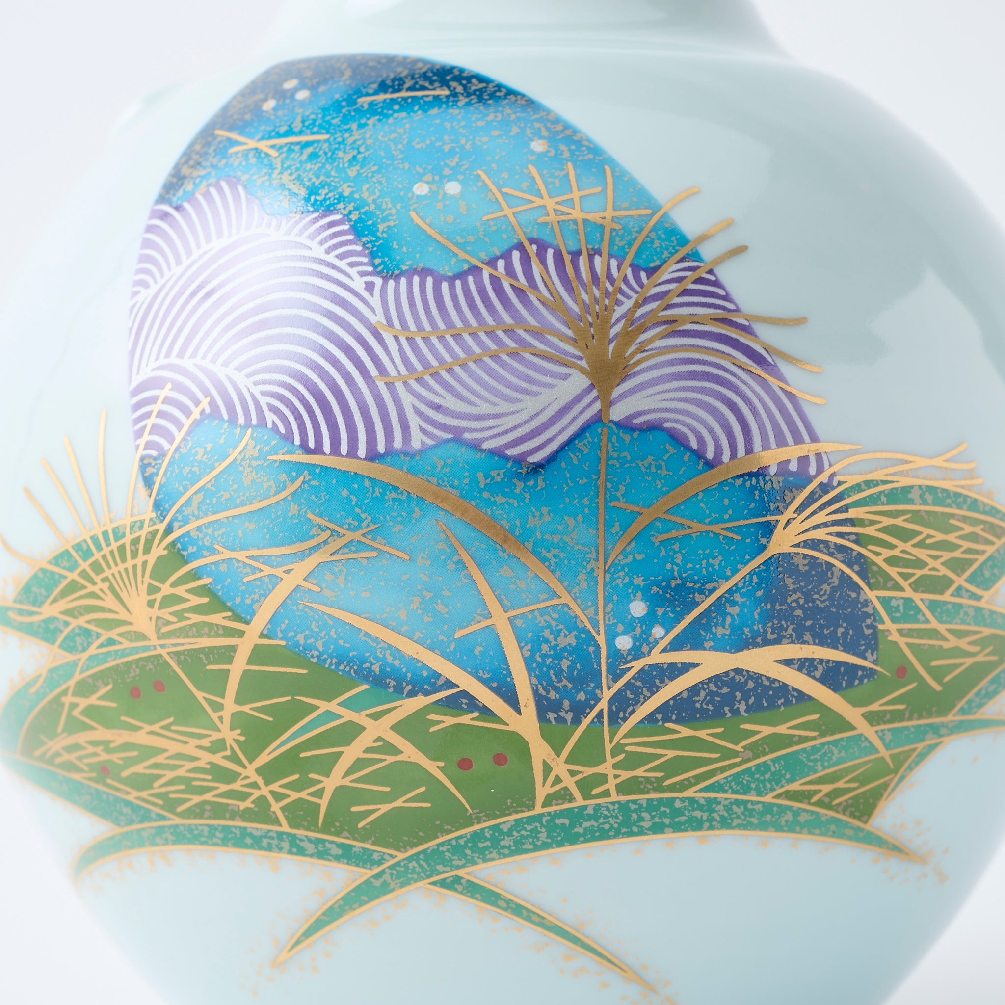 Kinsai Yuzen-style Moon Flower Vase with Stand - JAPAN KUTANI SHOP