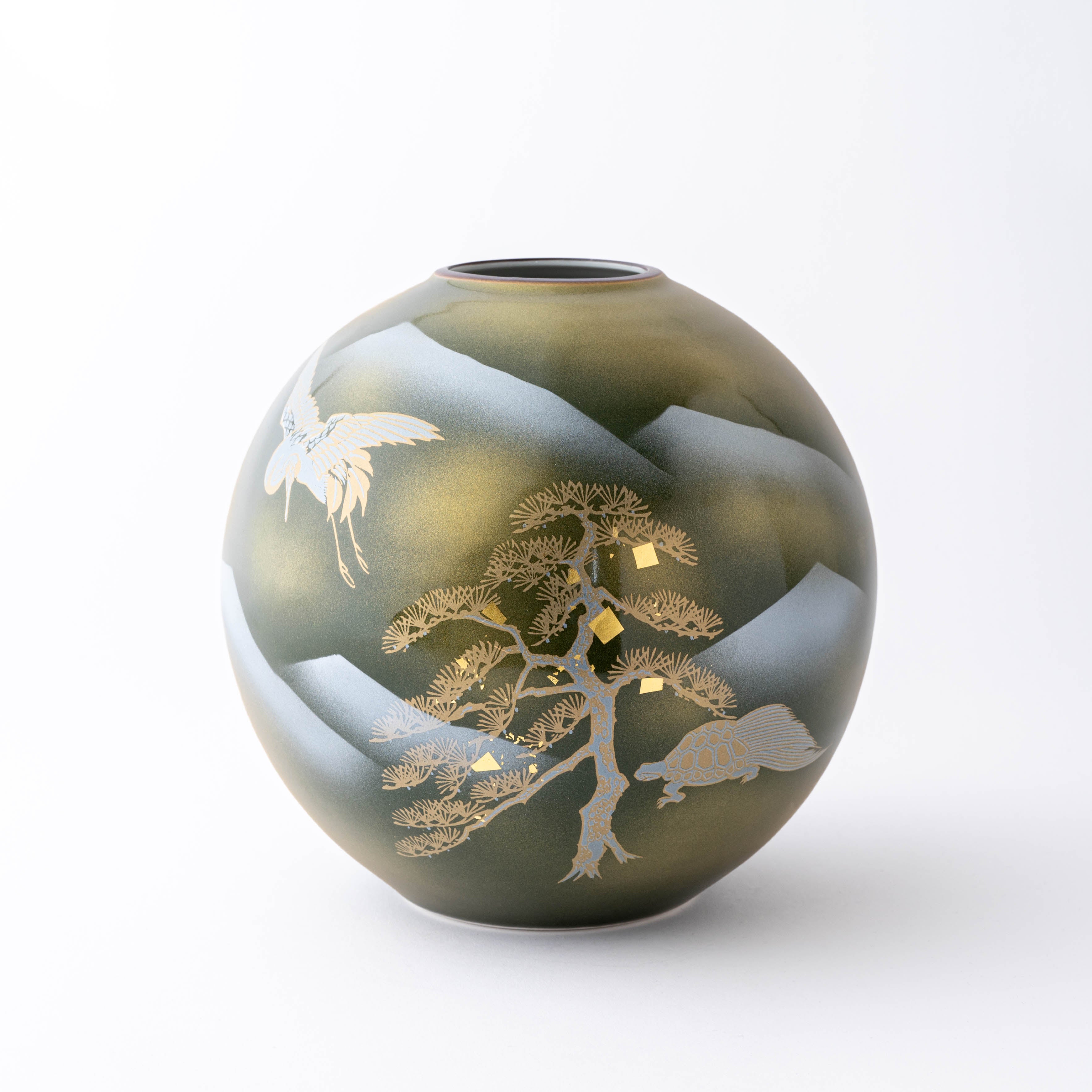 Gold Crane and Tortoise Japanese Flower Vase - JAPAN KUTANI SHOP