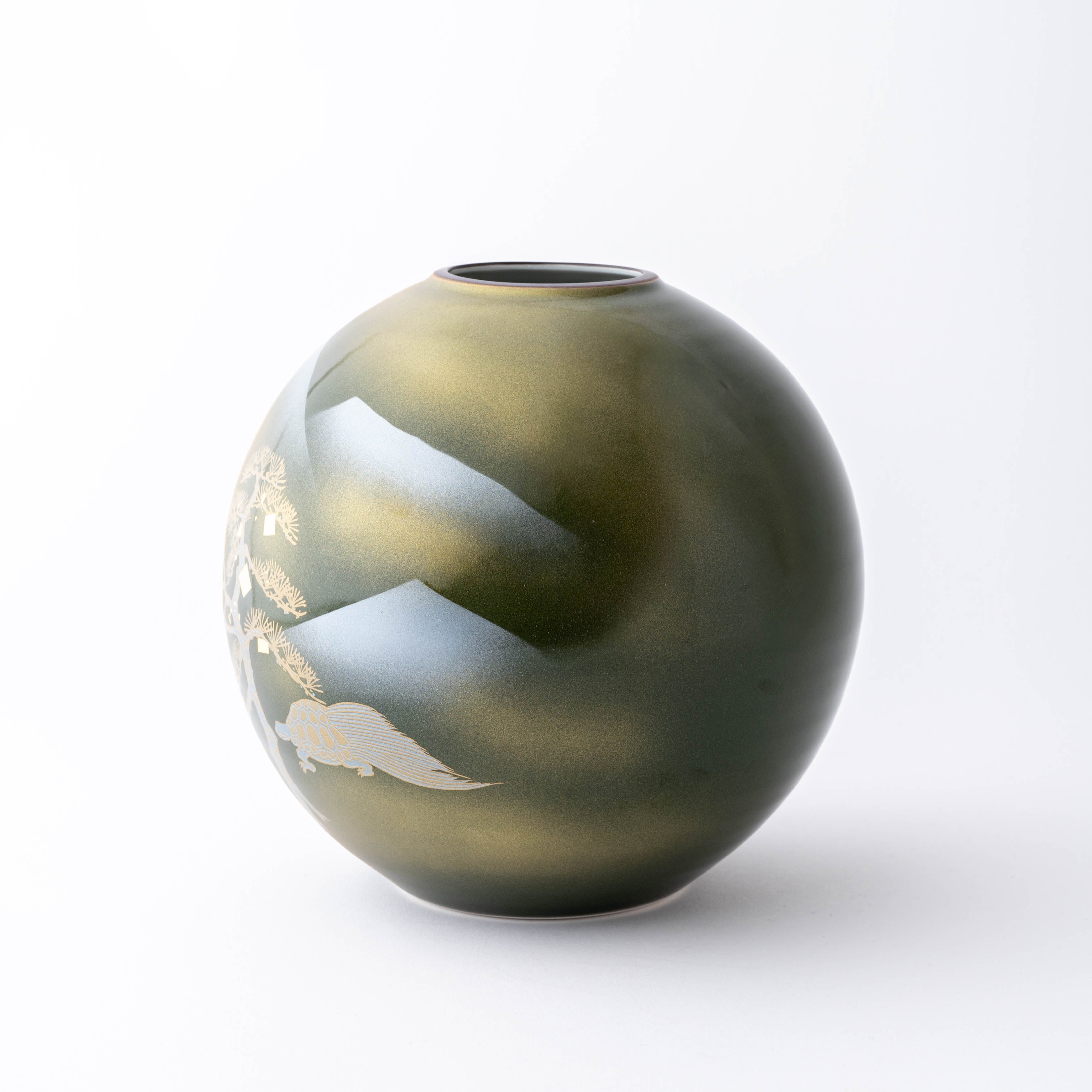 Gold Crane and Tortoise Japanese Flower Vase - JAPAN KUTANI SHOP