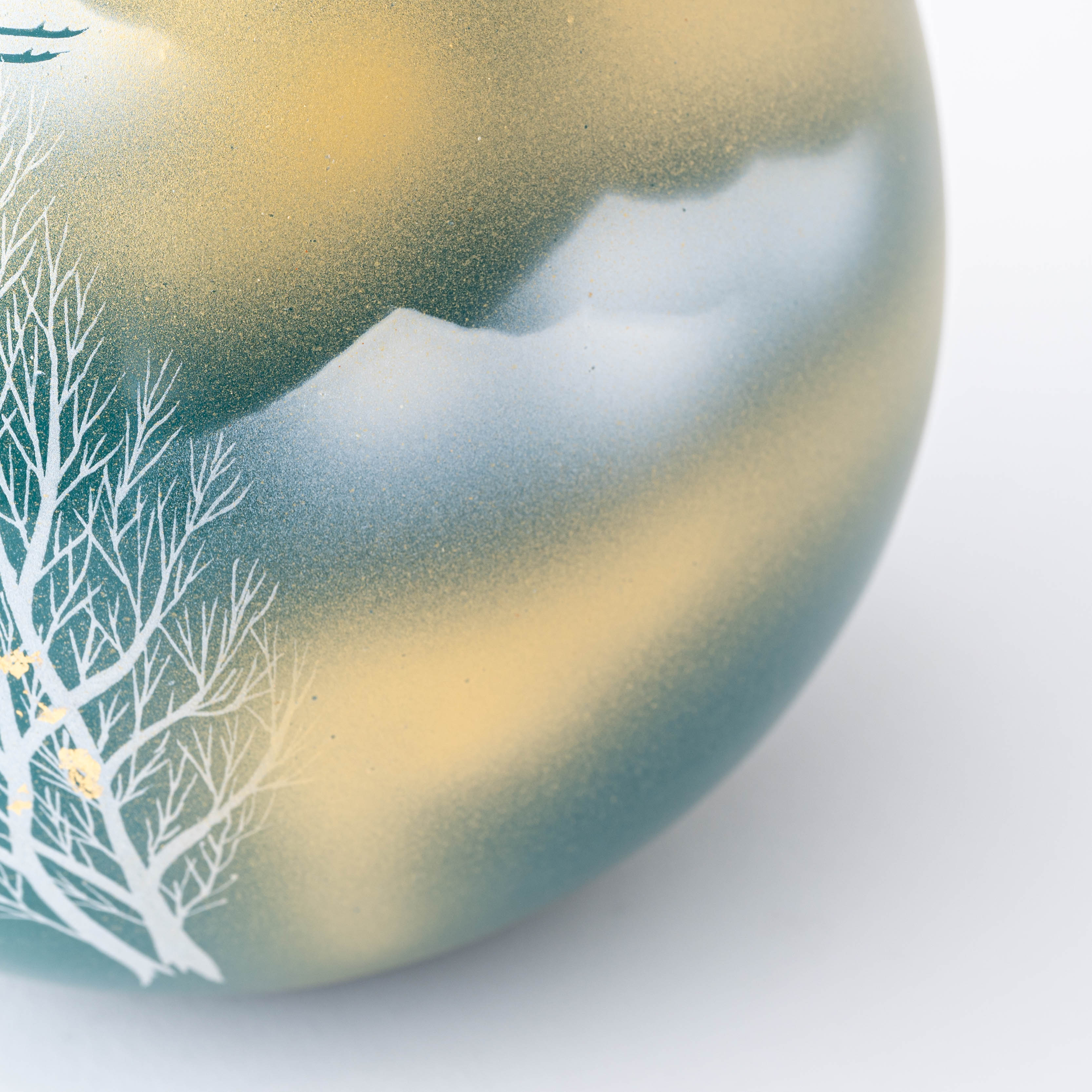 Crane and Misty Mountain Round Japanese Flower Vase - JAPAN KUTANI SHOP