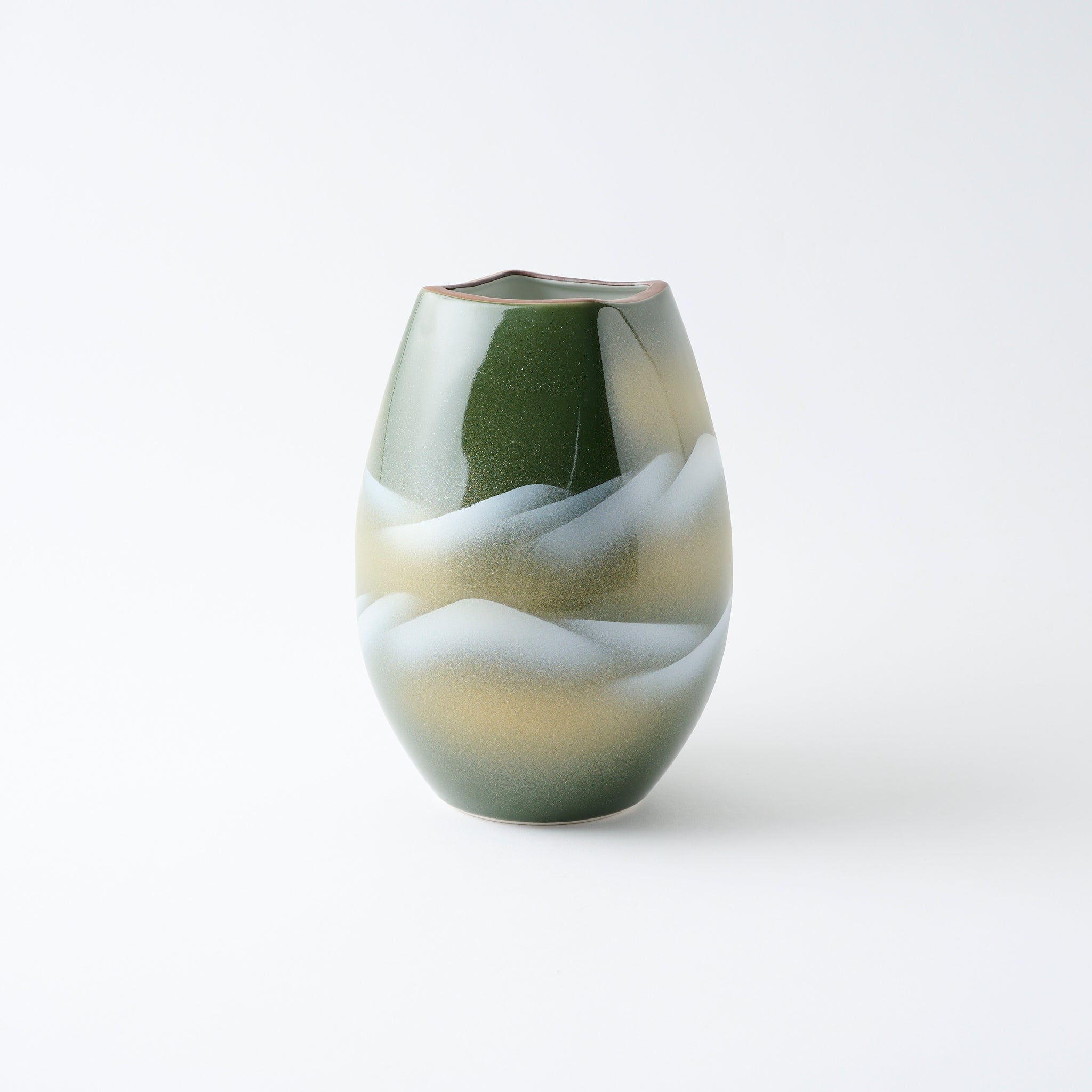 Misty Mountain Landscape Japanese Flower Vase with Stand - JAPAN KUTANI SHOP