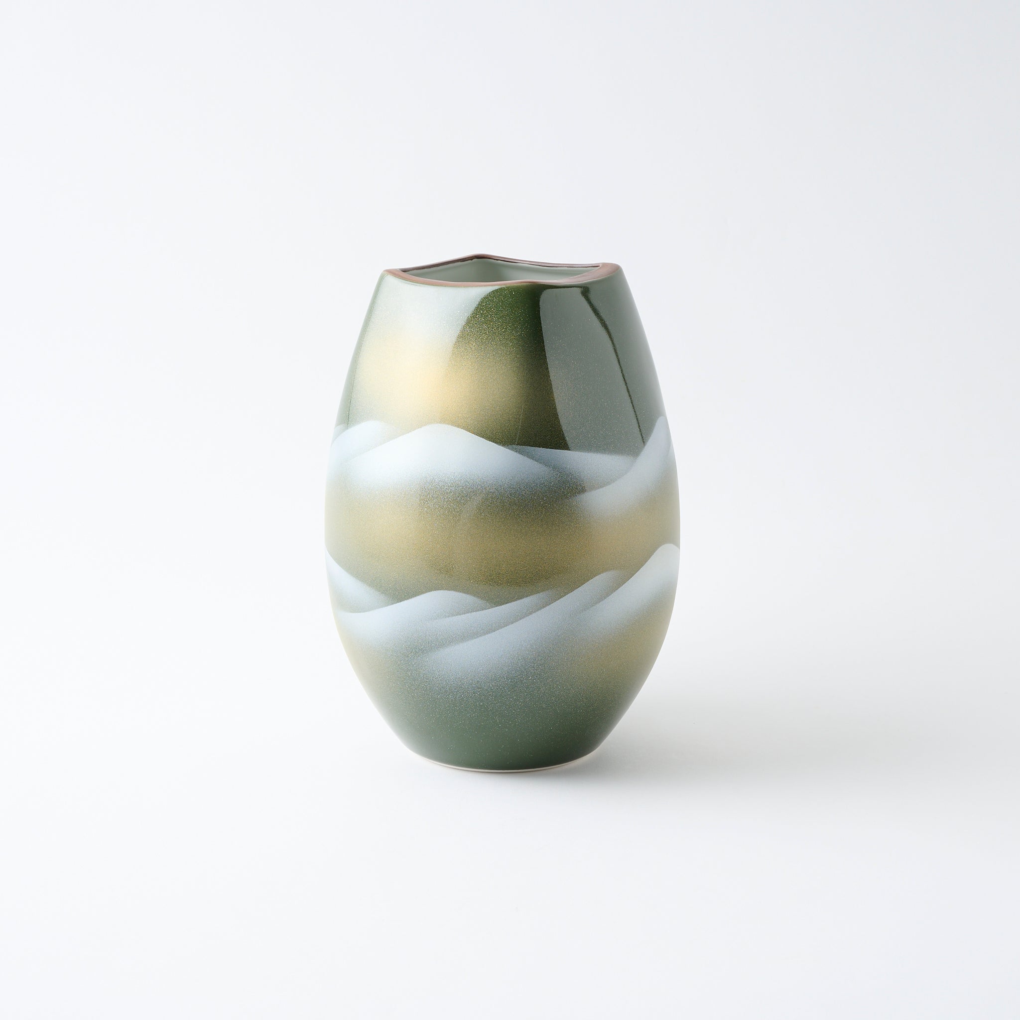 Misty Mountain Landscape Japanese Flower Vase with Stand