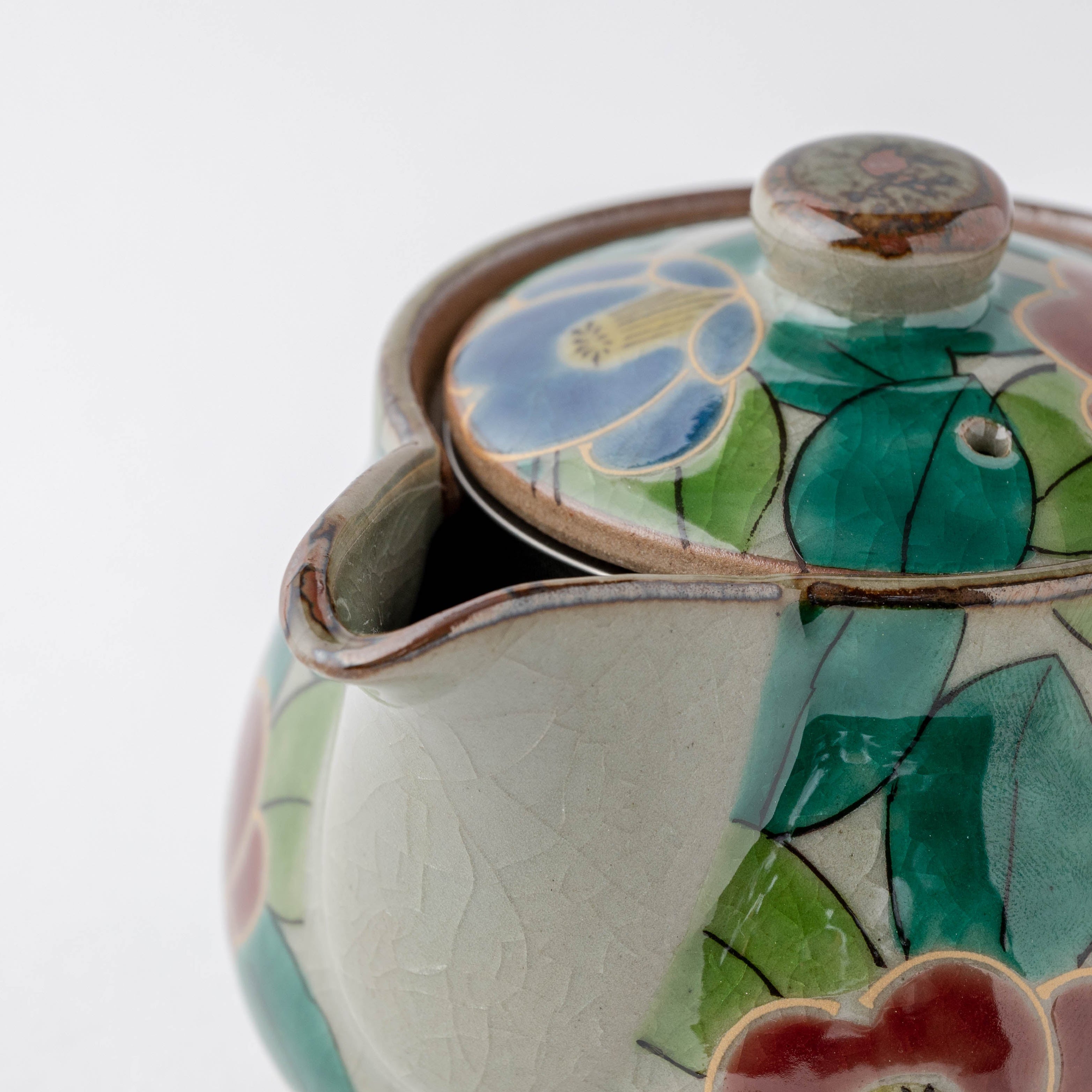 Colorful Sasanqua Japanese Teapot