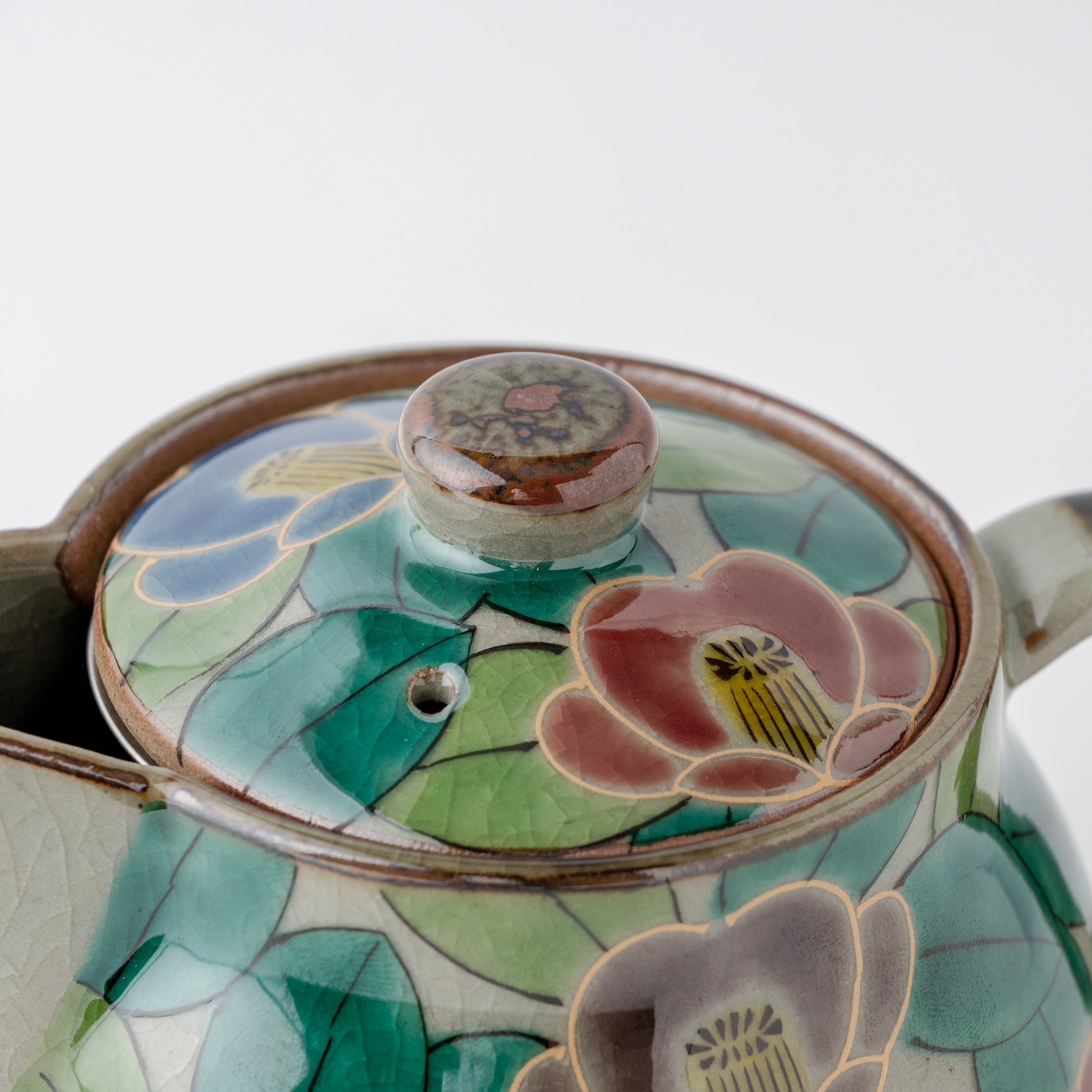 Colorful Sasanqua Japanese Teapot