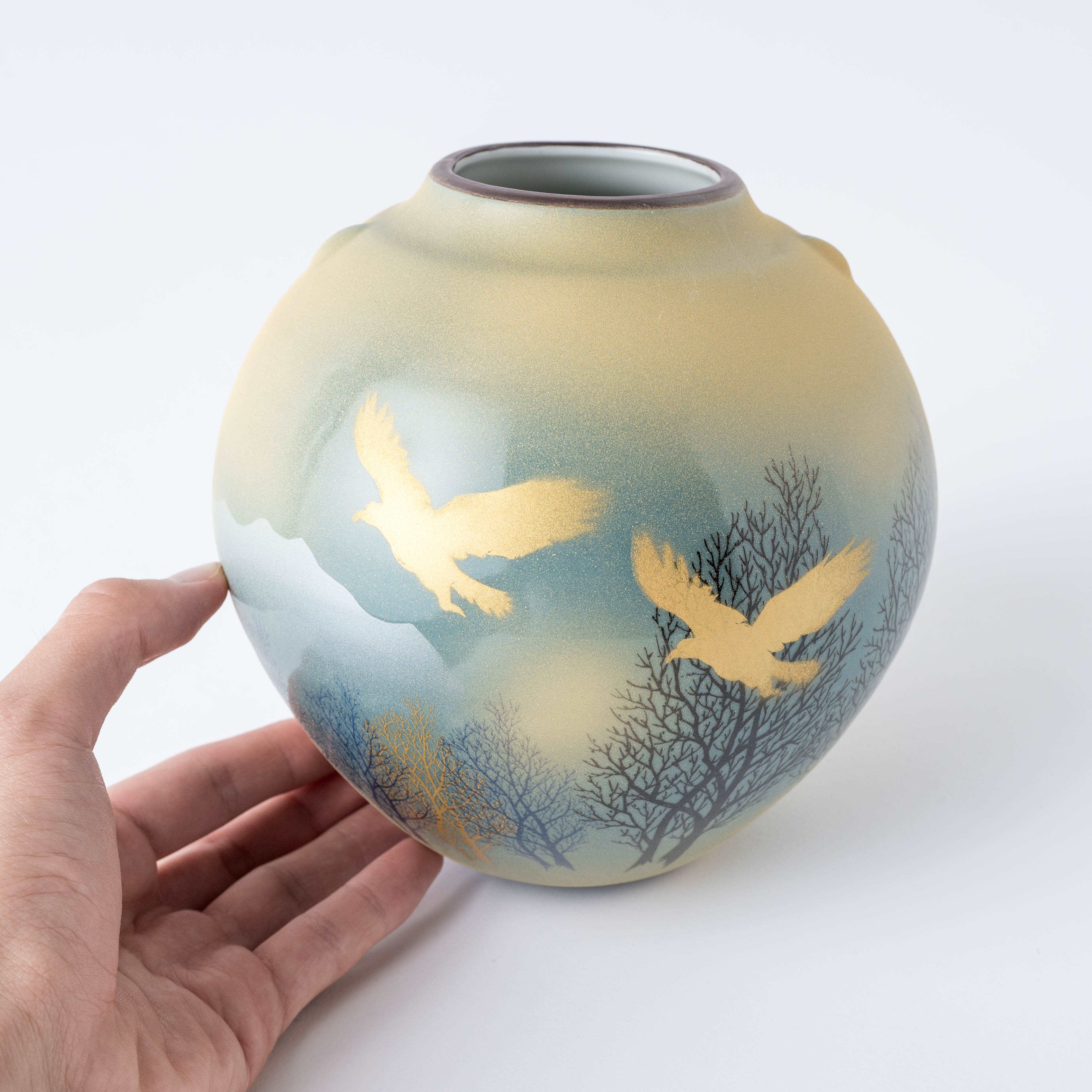 Birds and Trees Misty Mountain Japanese Flower Vase - JAPAN KUTANI SHOP