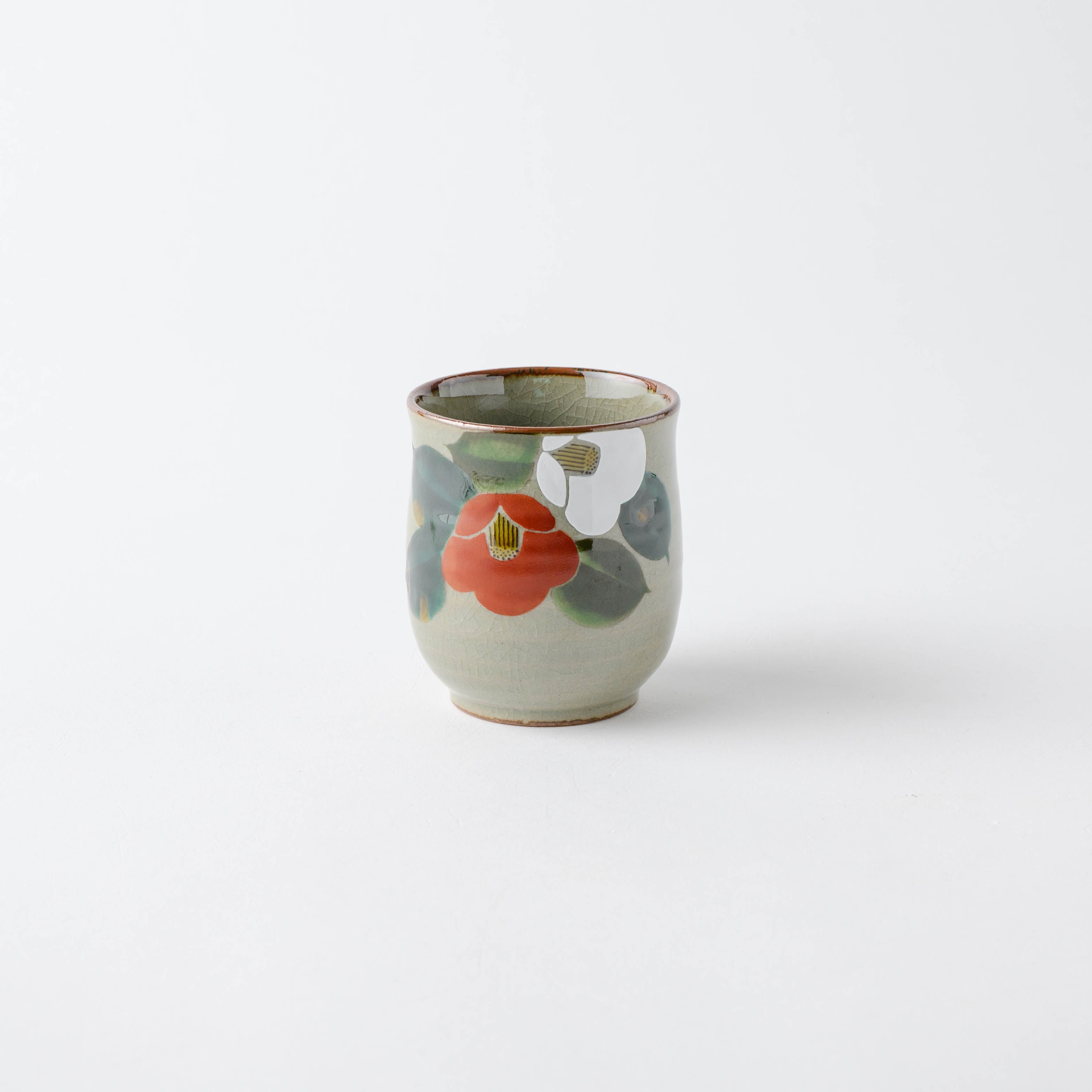 Red and White Camellia Japanese Teacup Pair - JAPAN KUTANI SHOP
