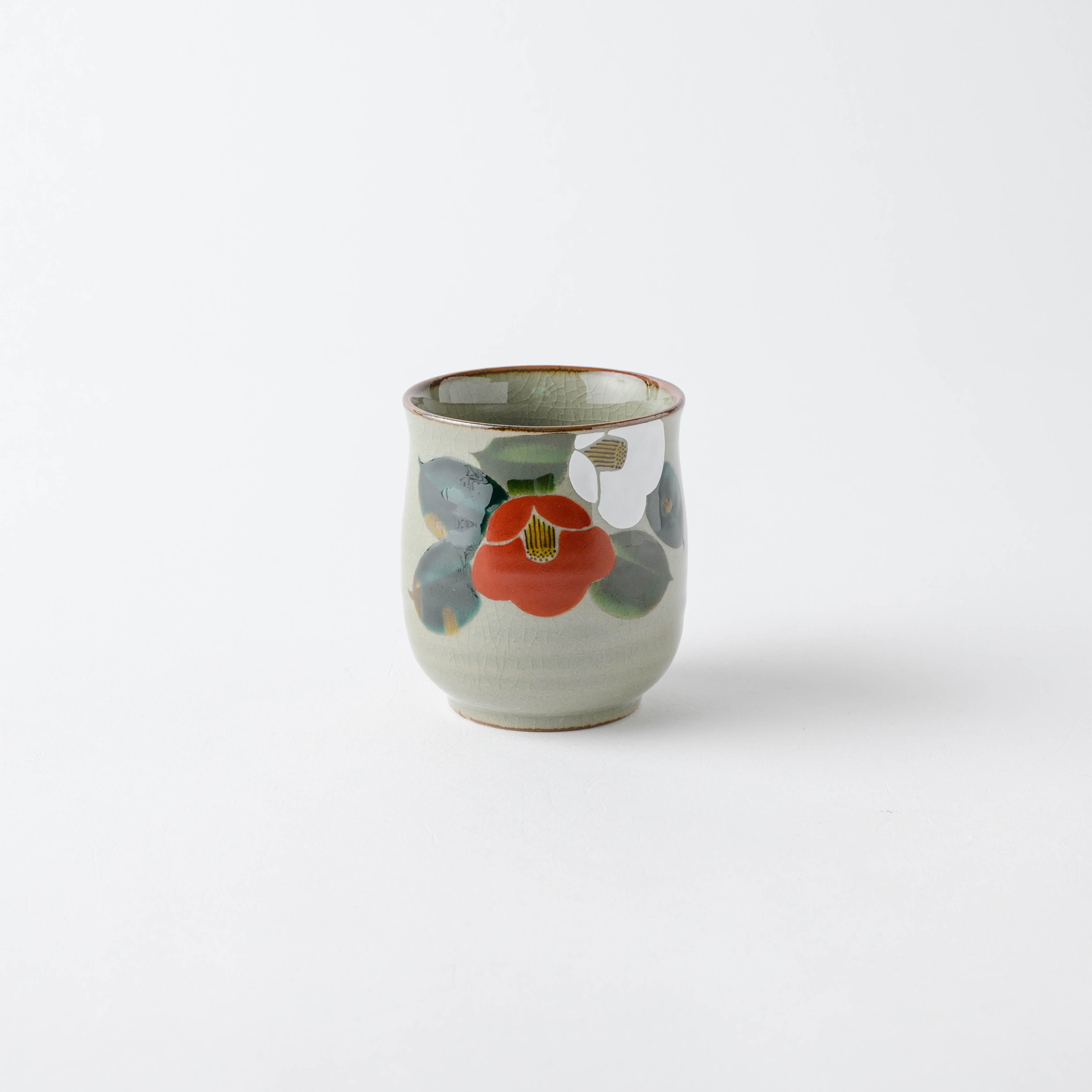 Red and White Camellia Japanese Teacup Pair - JAPAN KUTANI SHOP