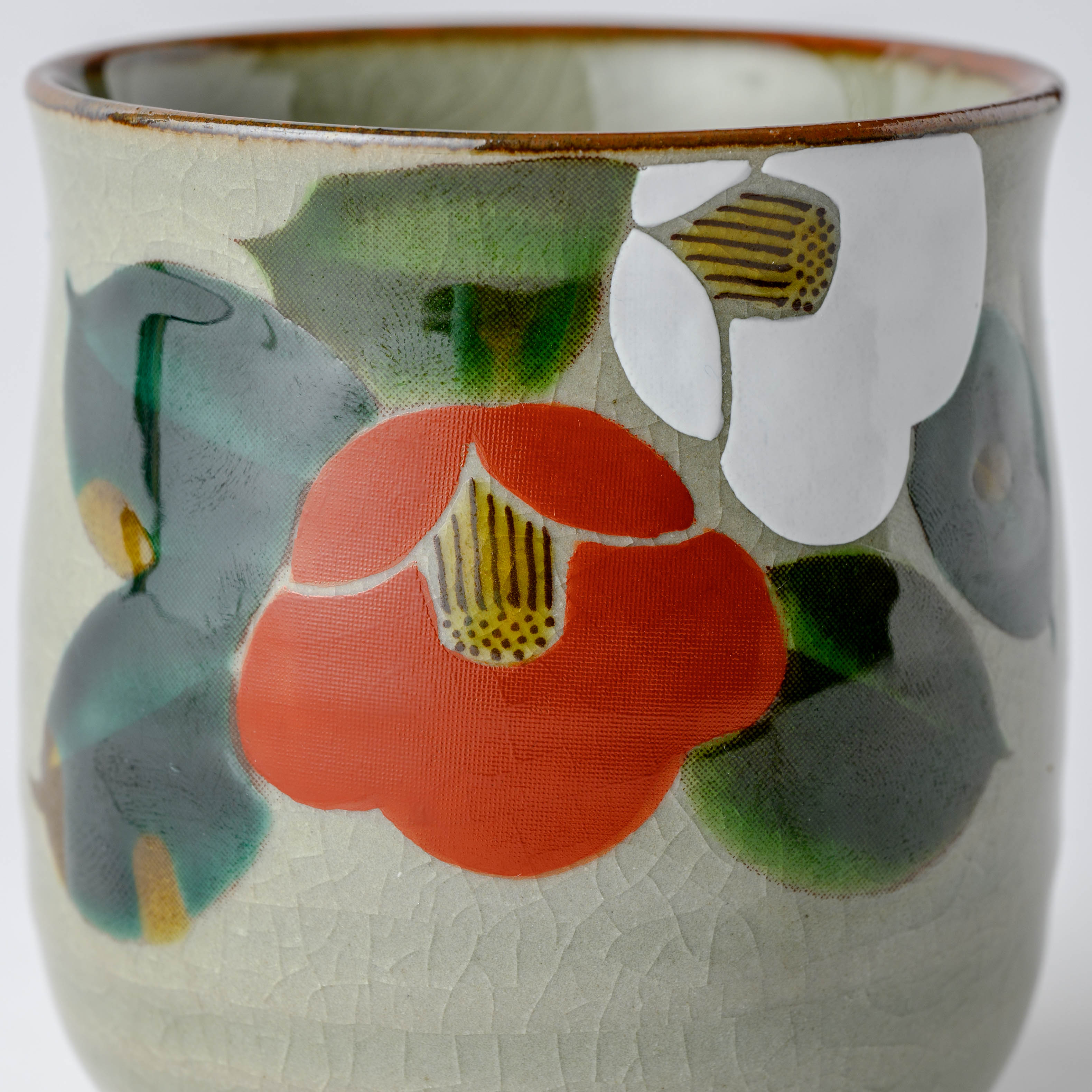 Red and White Camellia Japanese Teacup Pair - JAPAN KUTANI SHOP