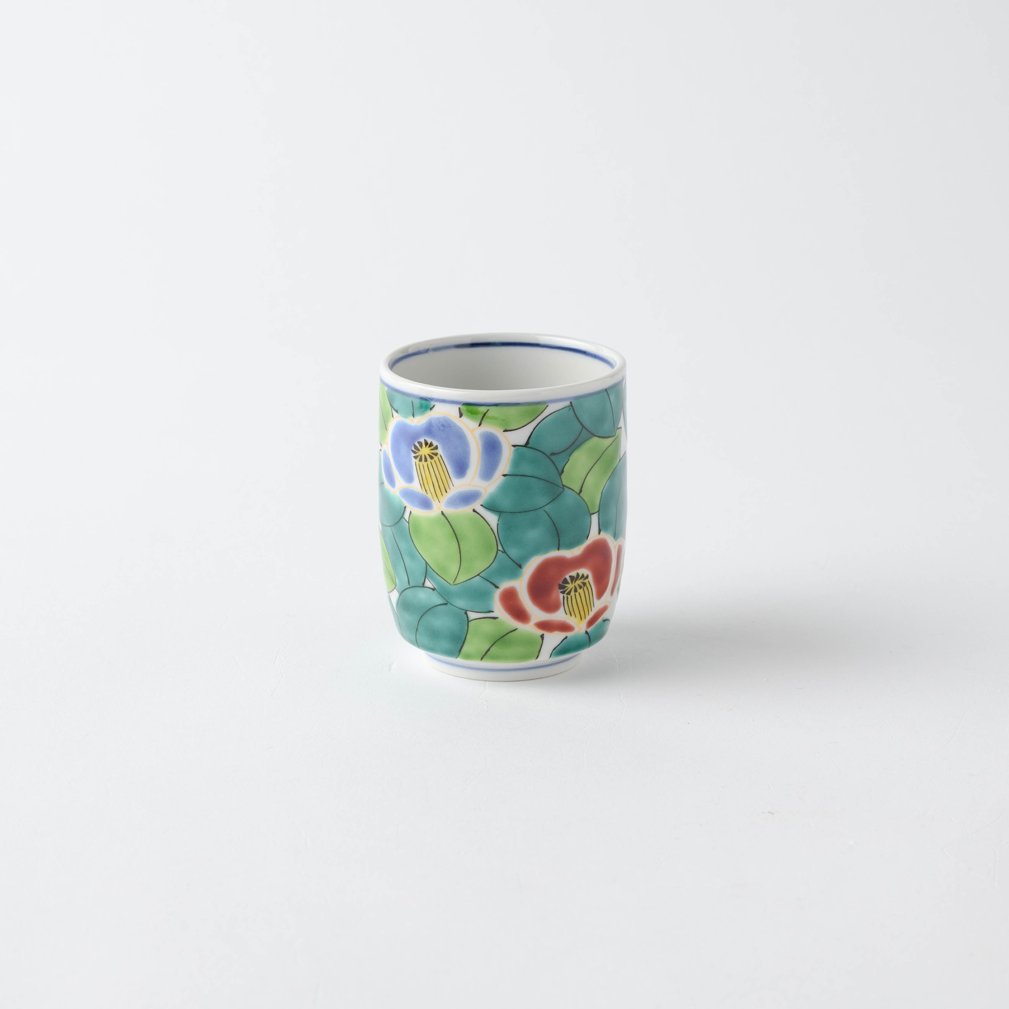 Colorful Sasanqua Yunomi Japanese Teacup Pair