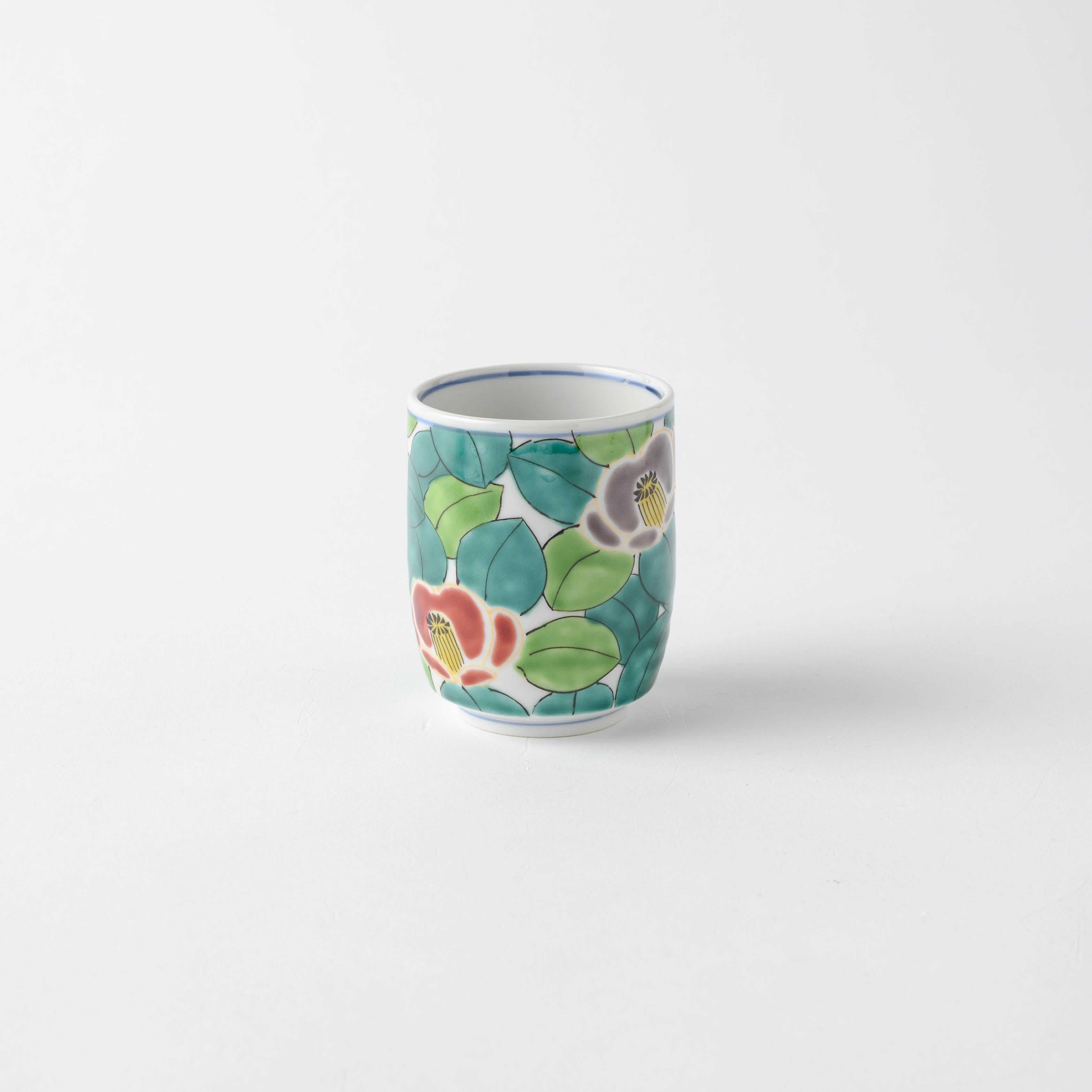 Colorful Sasanqua Yunomi Japanese Teacup Pair