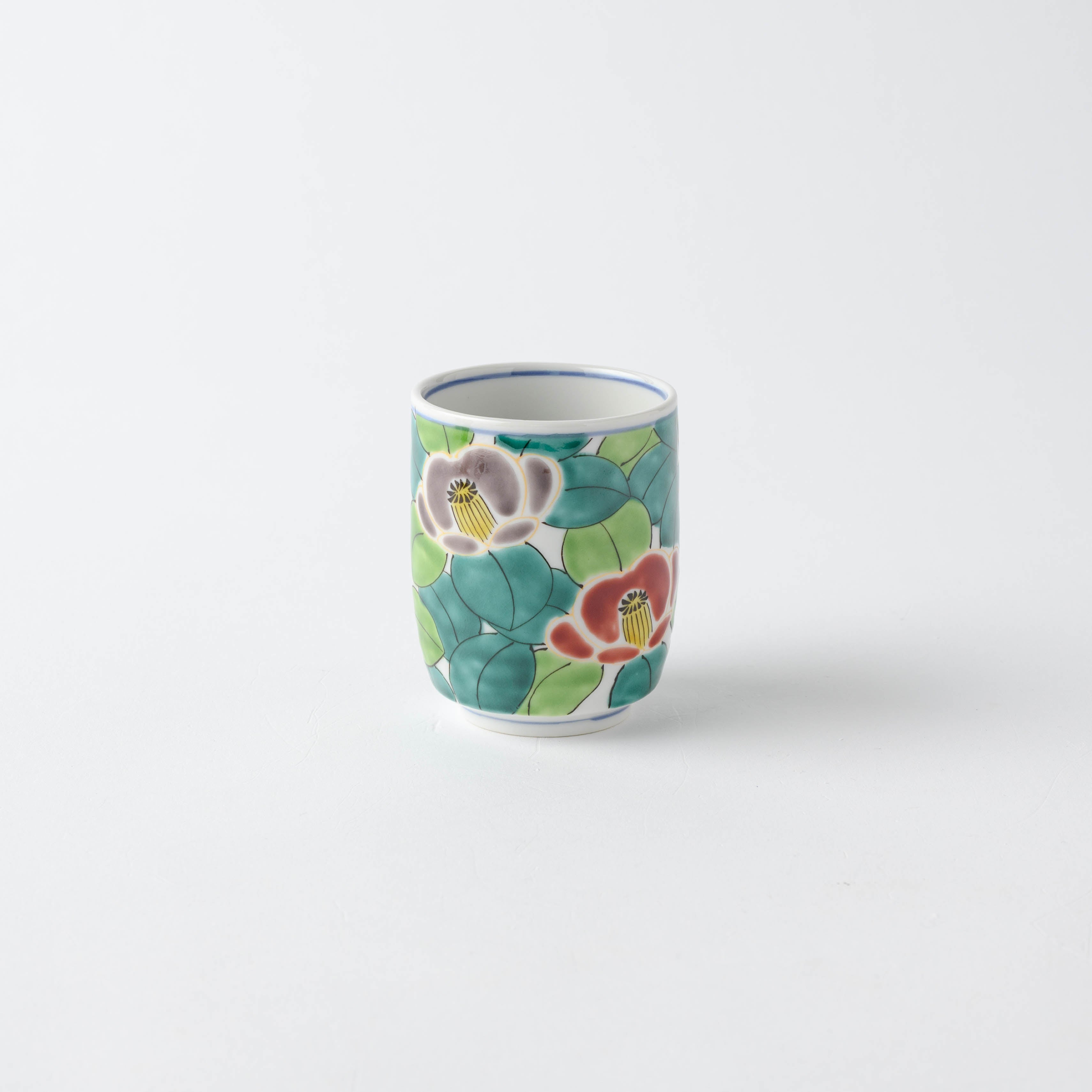 Colorful Sasanqua Yunomi Japanese Teacup Pair