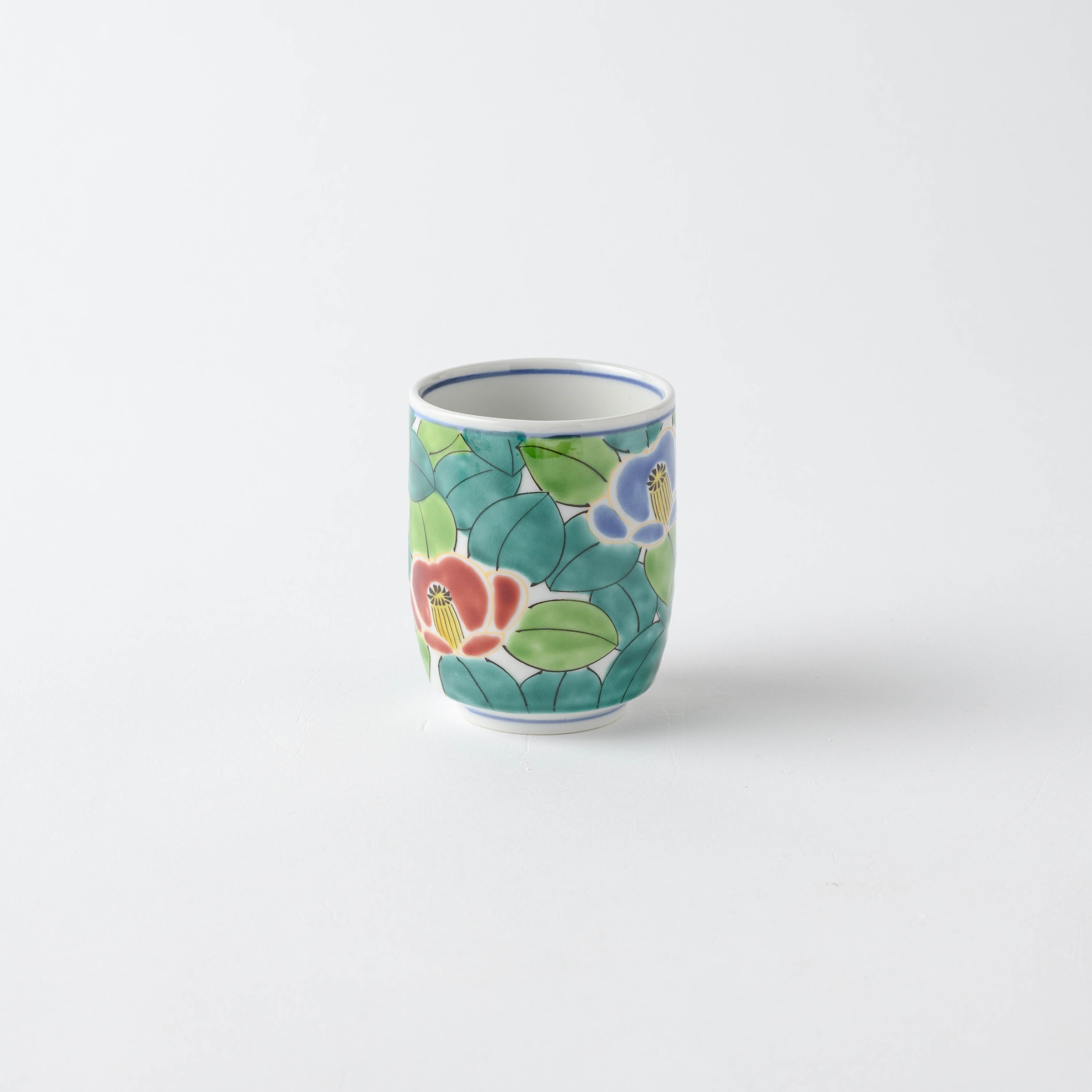 Colorful Sasanqua Yunomi Japanese Teacup Pair
