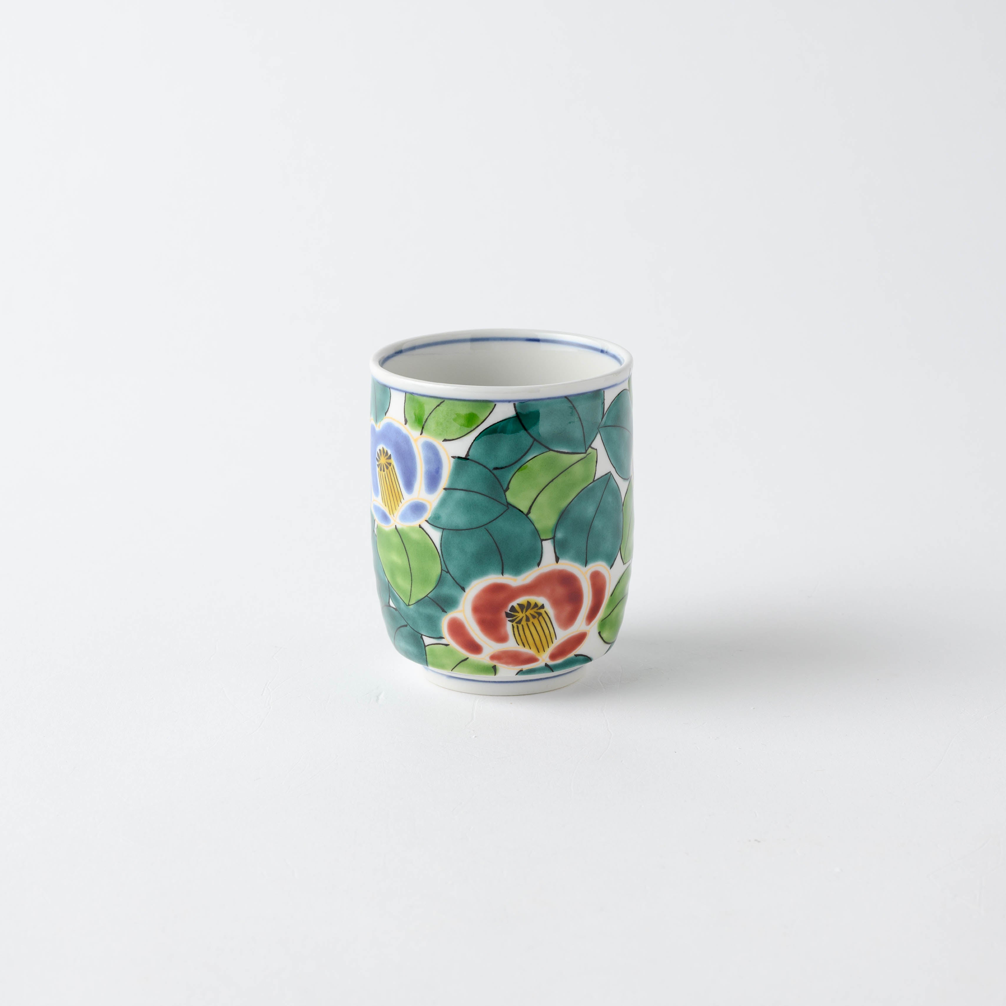 Colorful Sasanqua Yunomi Japanese Teacup Pair