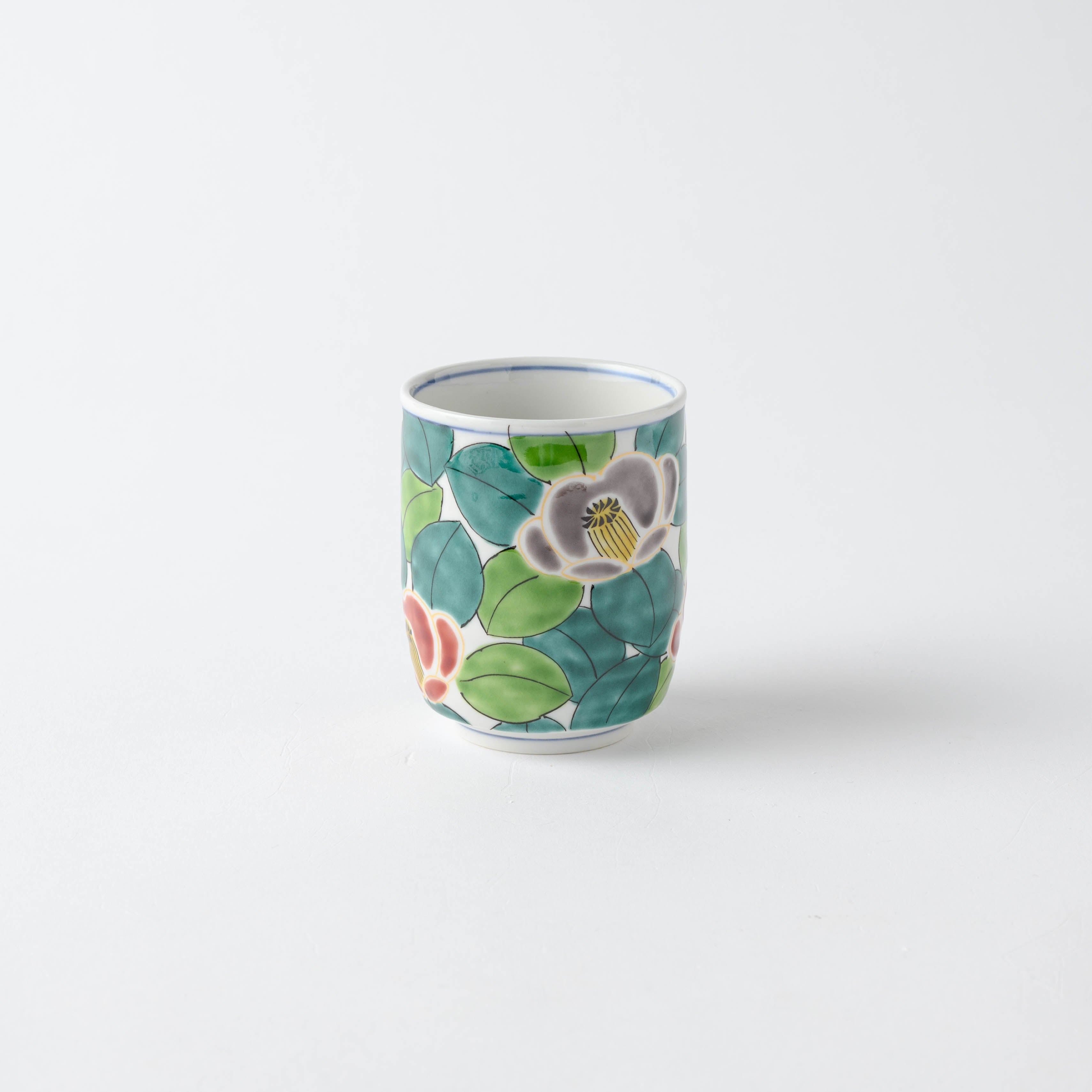 Colorful Sasanqua Yunomi Japanese Teacup Pair