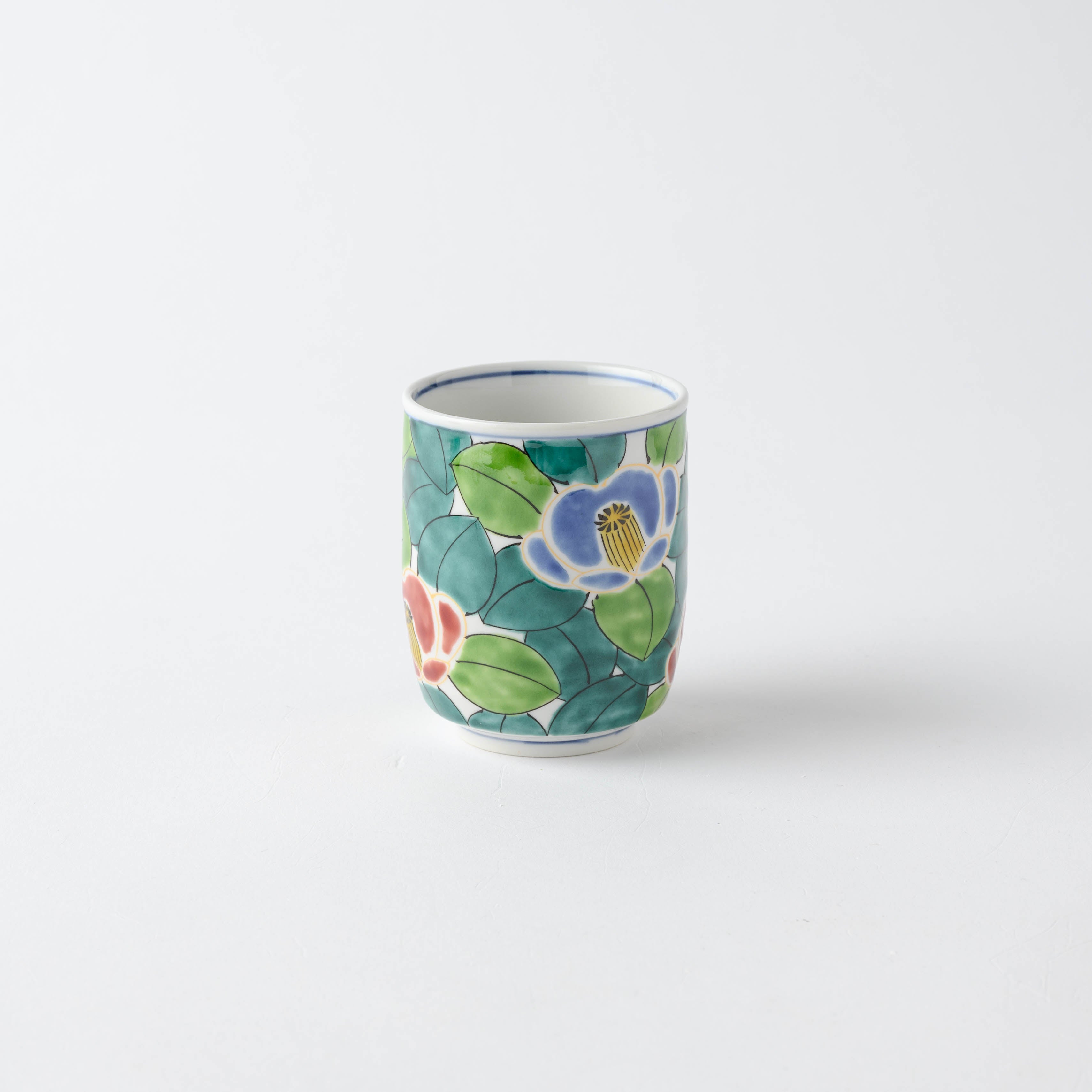 Colorful Sasanqua Yunomi Japanese Teacup Pair