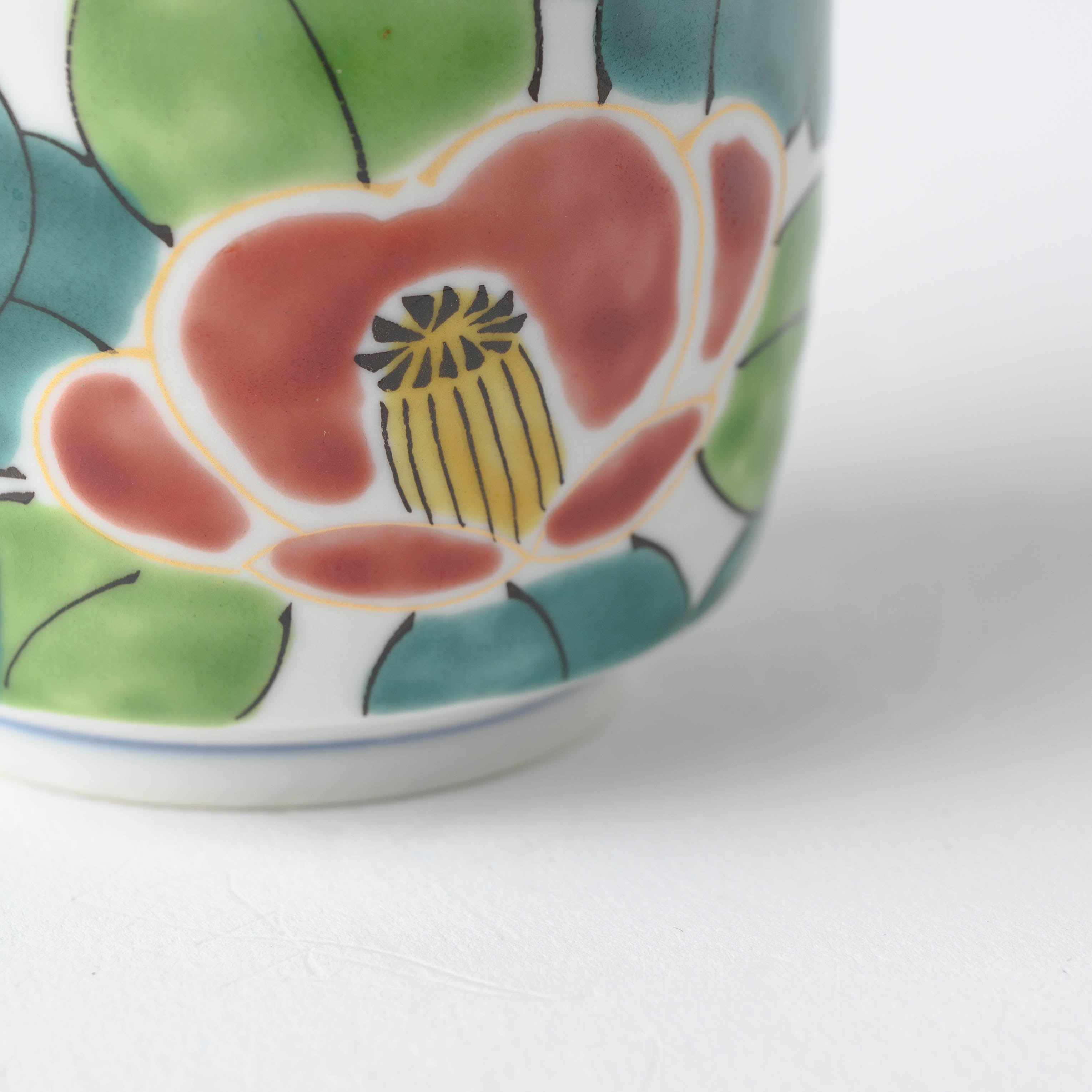 Colorful Sasanqua Yunomi Japanese Teacup Pair