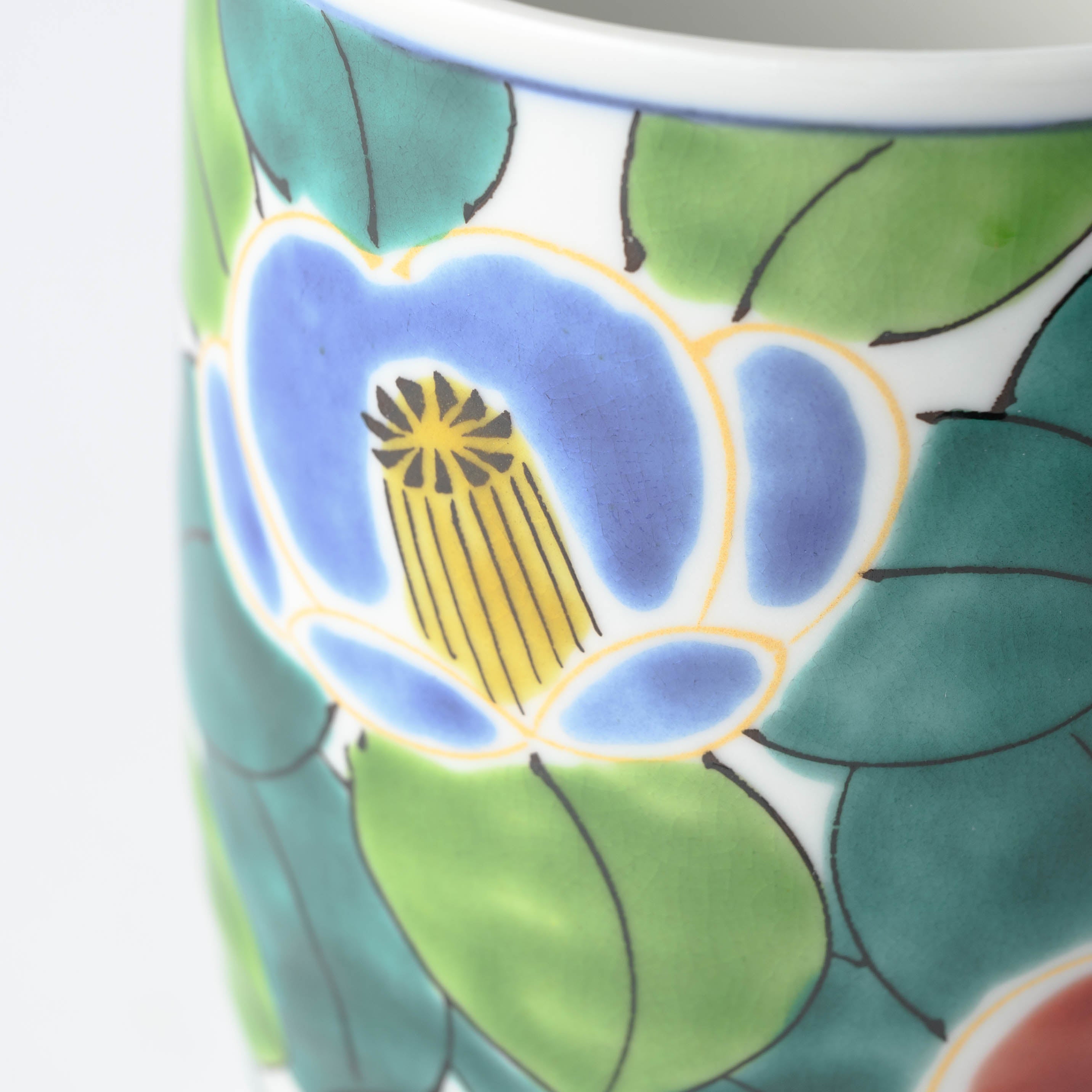 Colorful Sasanqua Yunomi Japanese Teacup Pair