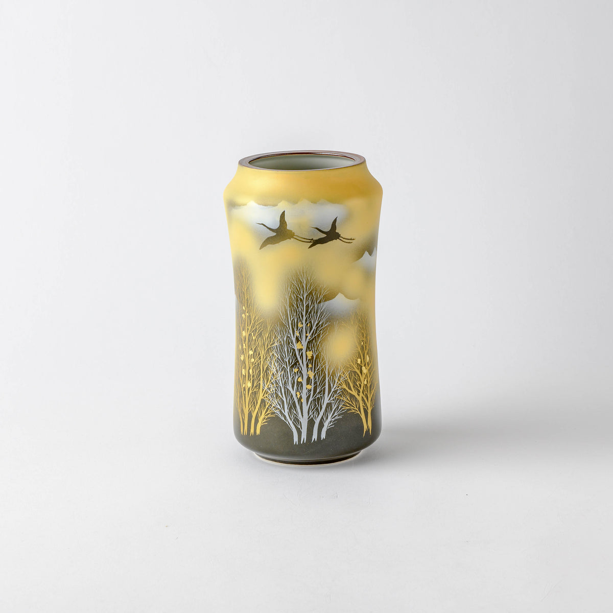 Crane and Misty Mountain Flower Vase