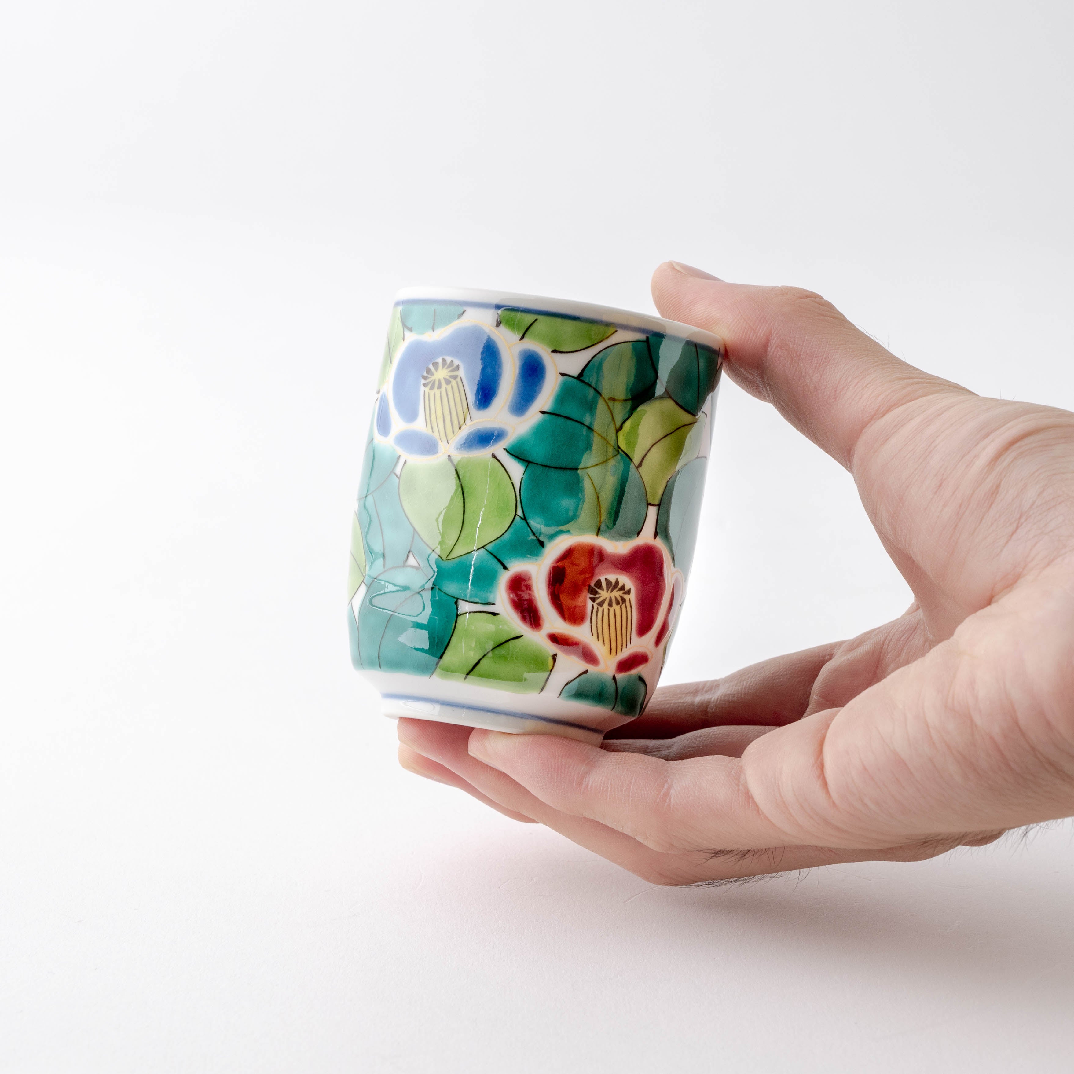Colorful Sasanqua Yunomi Japanese Teacup Pair