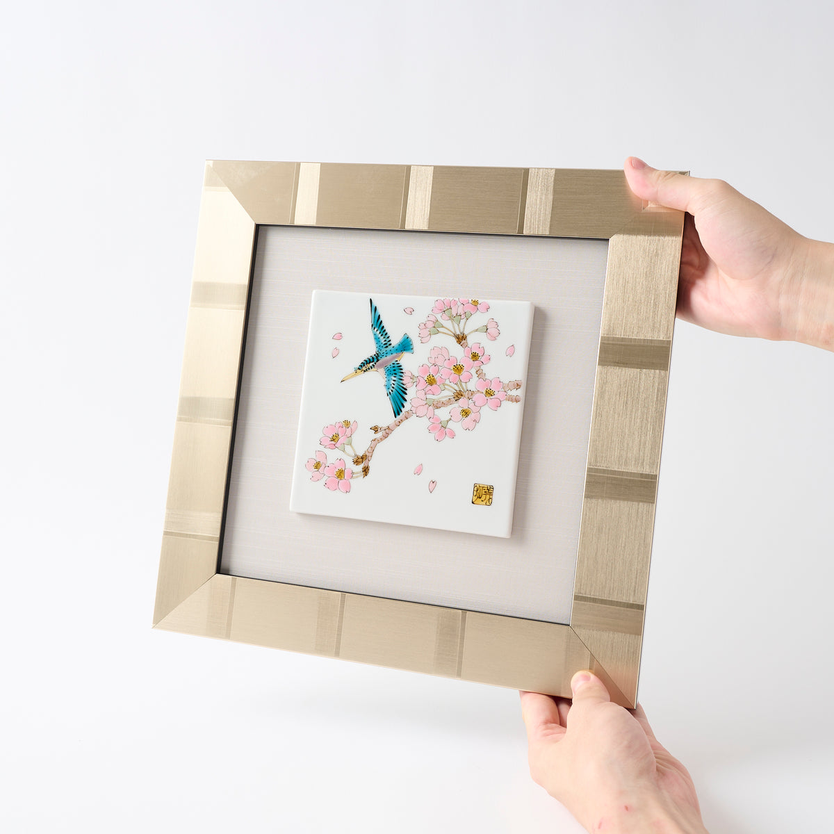 Kingfisher and Sakura Porcelain Plaque