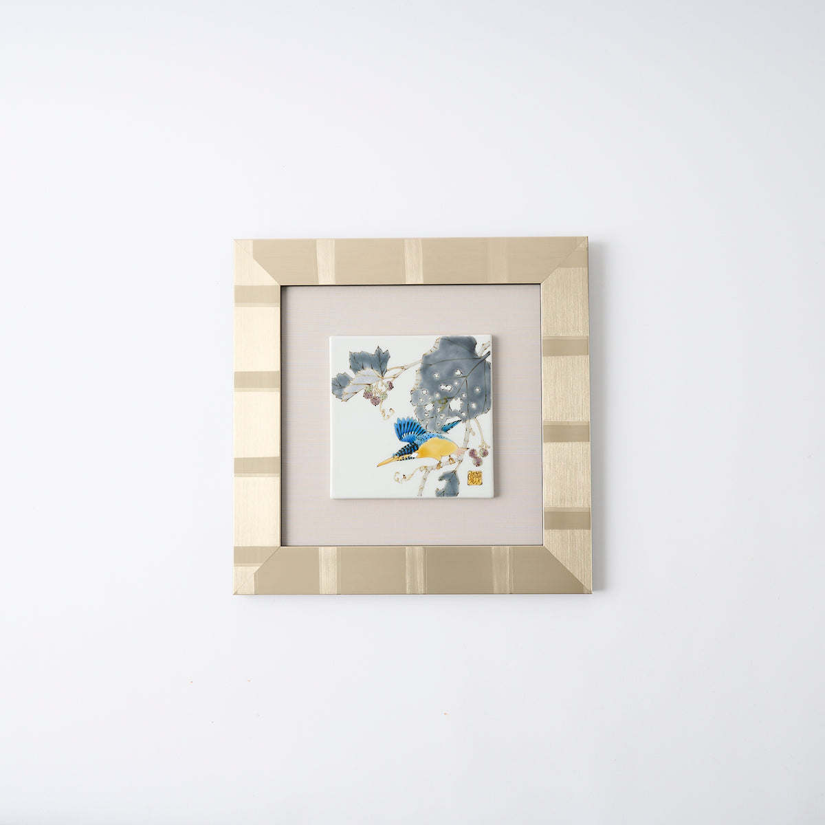 Kingfisher and Wild Grape Porcelain Plaque