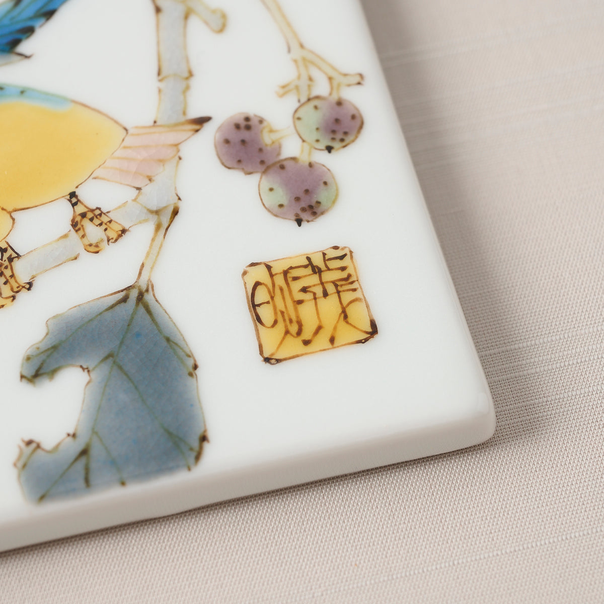 Kingfisher and Wild Grape Porcelain Plaque