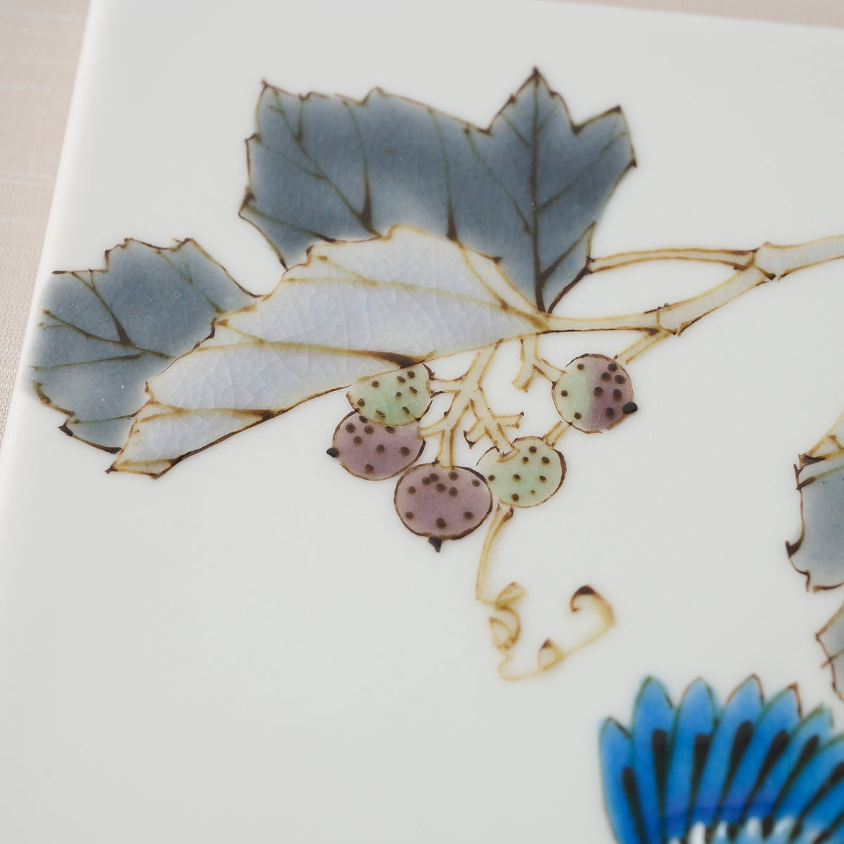Kingfisher and Wild Grape Porcelain Plaque
