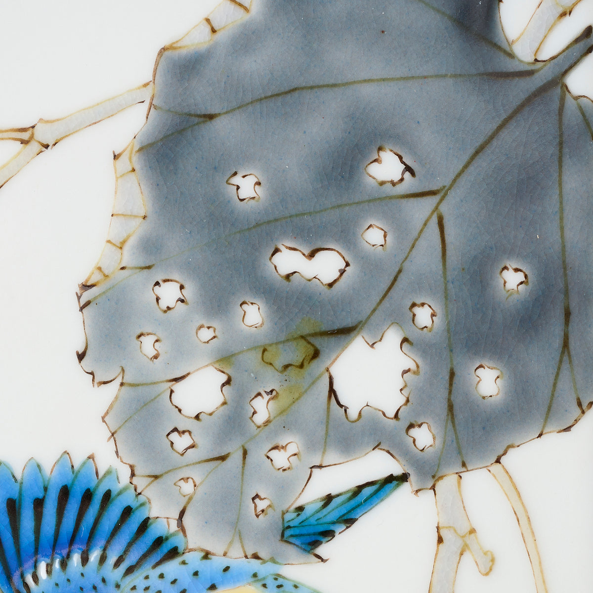 Kingfisher and Wild Grape Porcelain Plaque