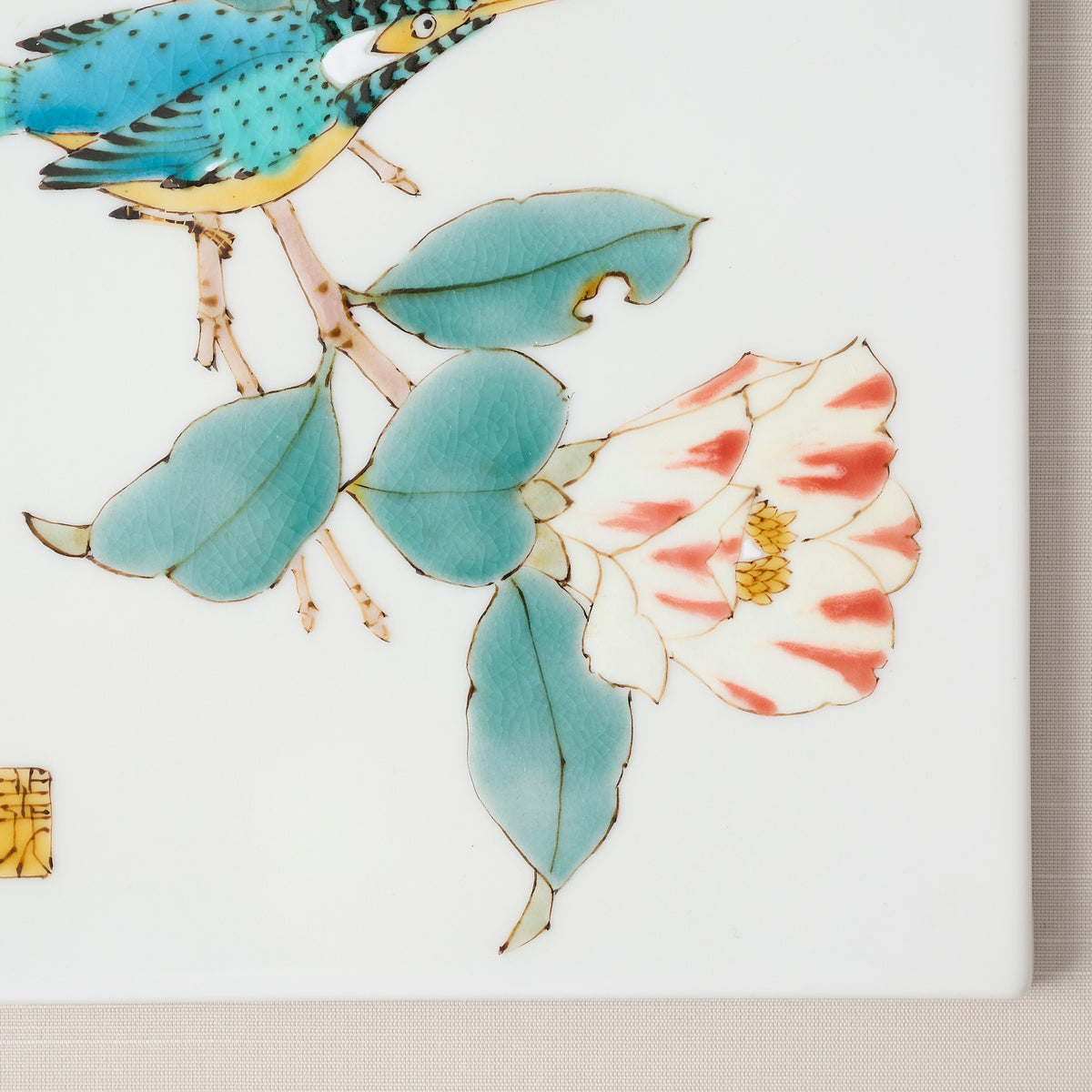 Kingfisher and Camellia Porcelain Plaque