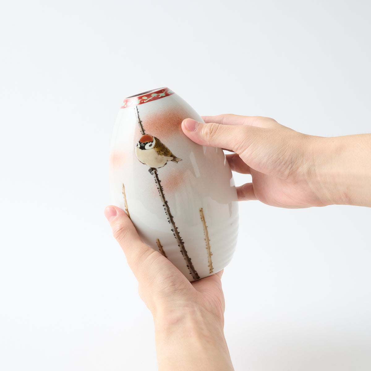 Perched Sparrow Japanese Flower Vase
