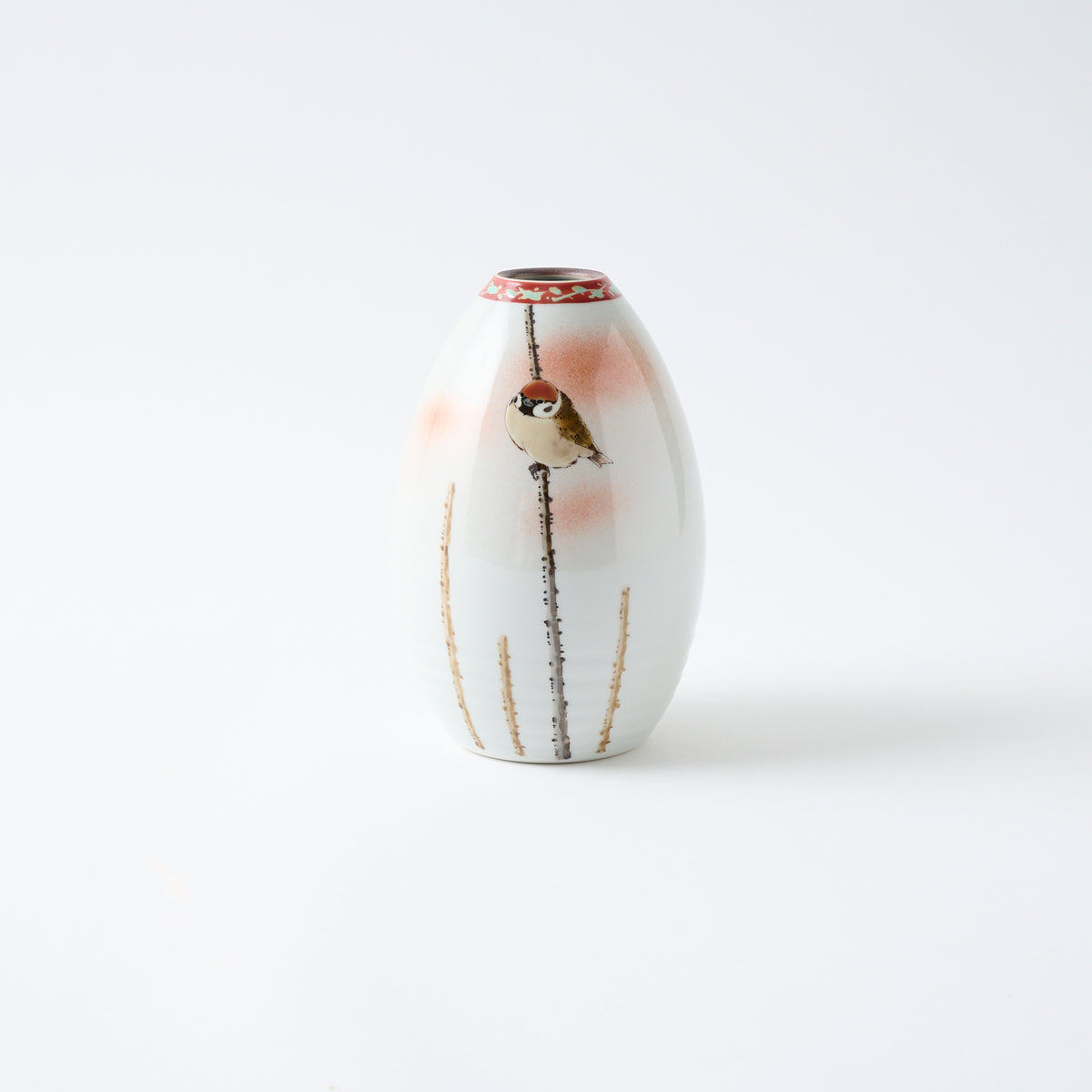 Perched Sparrow Japanese Flower Vase