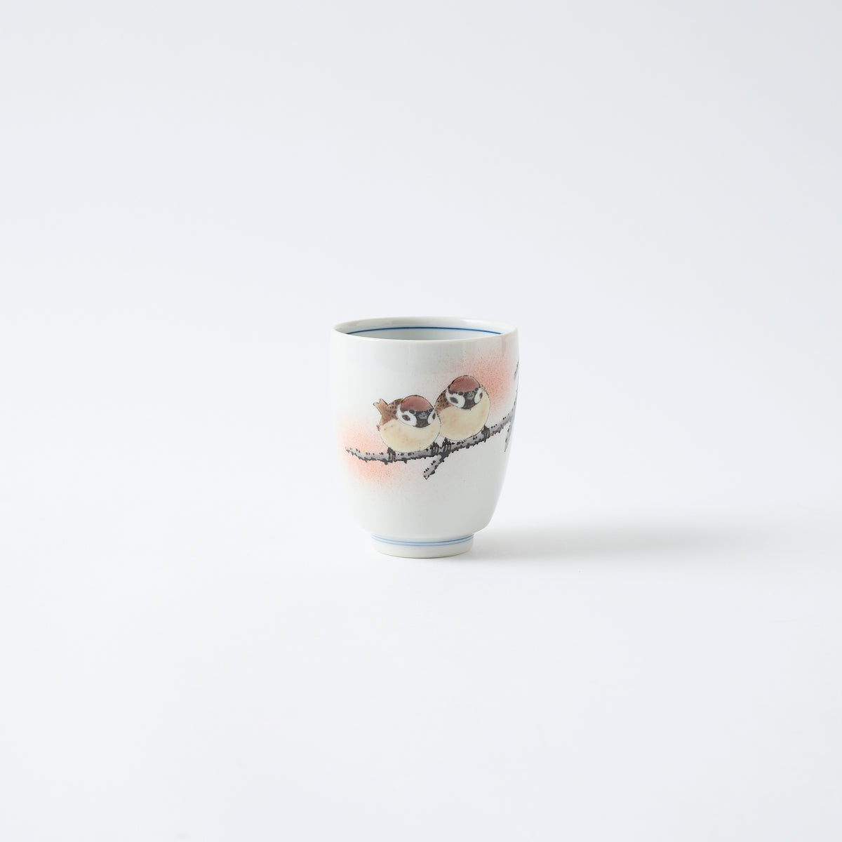 Perched Twin Sparrows Japanese Yunomi Teacup