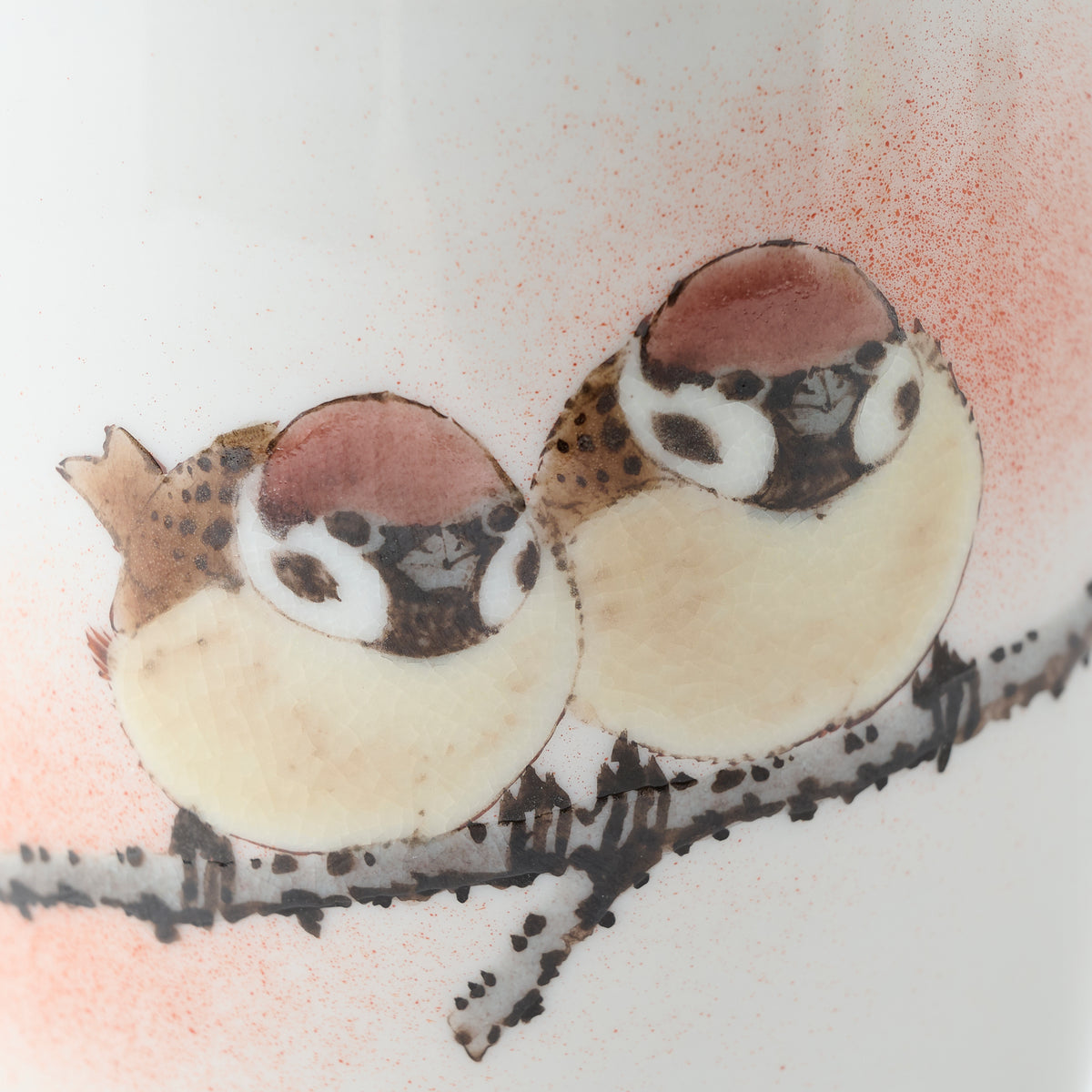 Perched Twin Sparrows Japanese Yunomi Teacup
