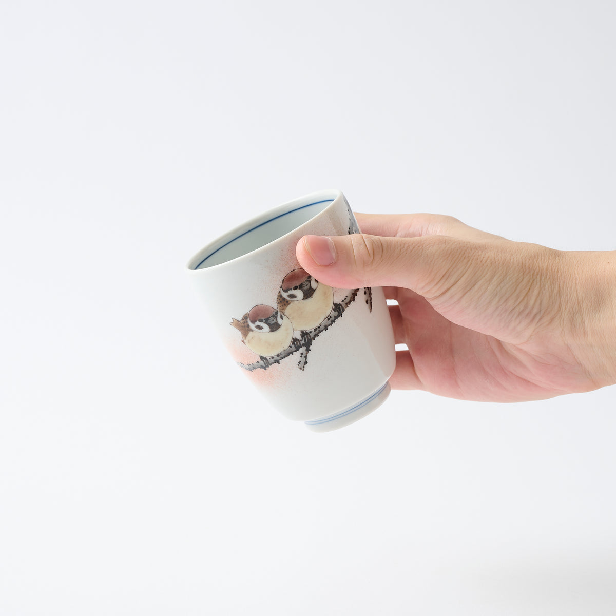 Perched Twin Sparrows Japanese Yunomi Teacup