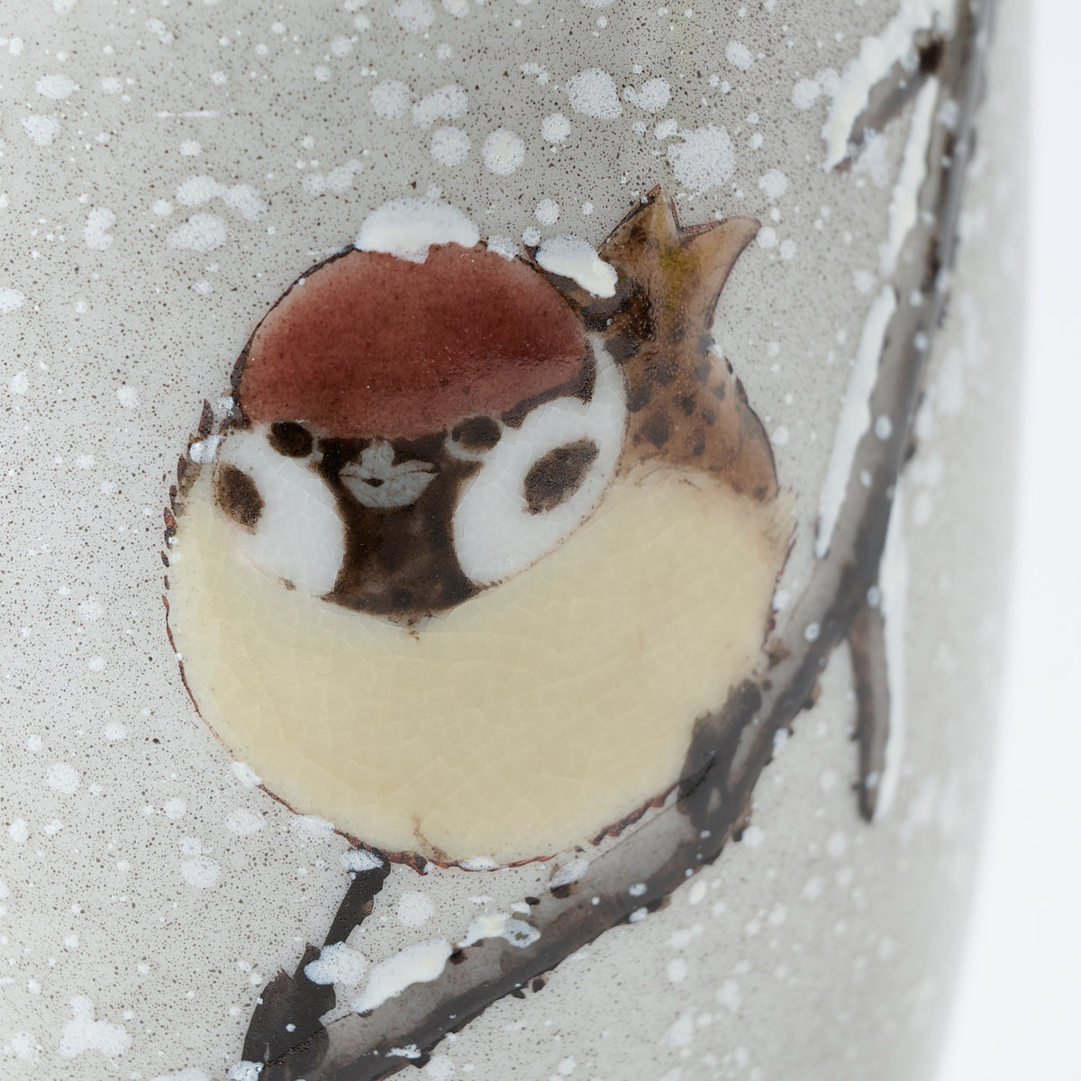 Sparrow in the Snow Japanese Yunomi Teacup