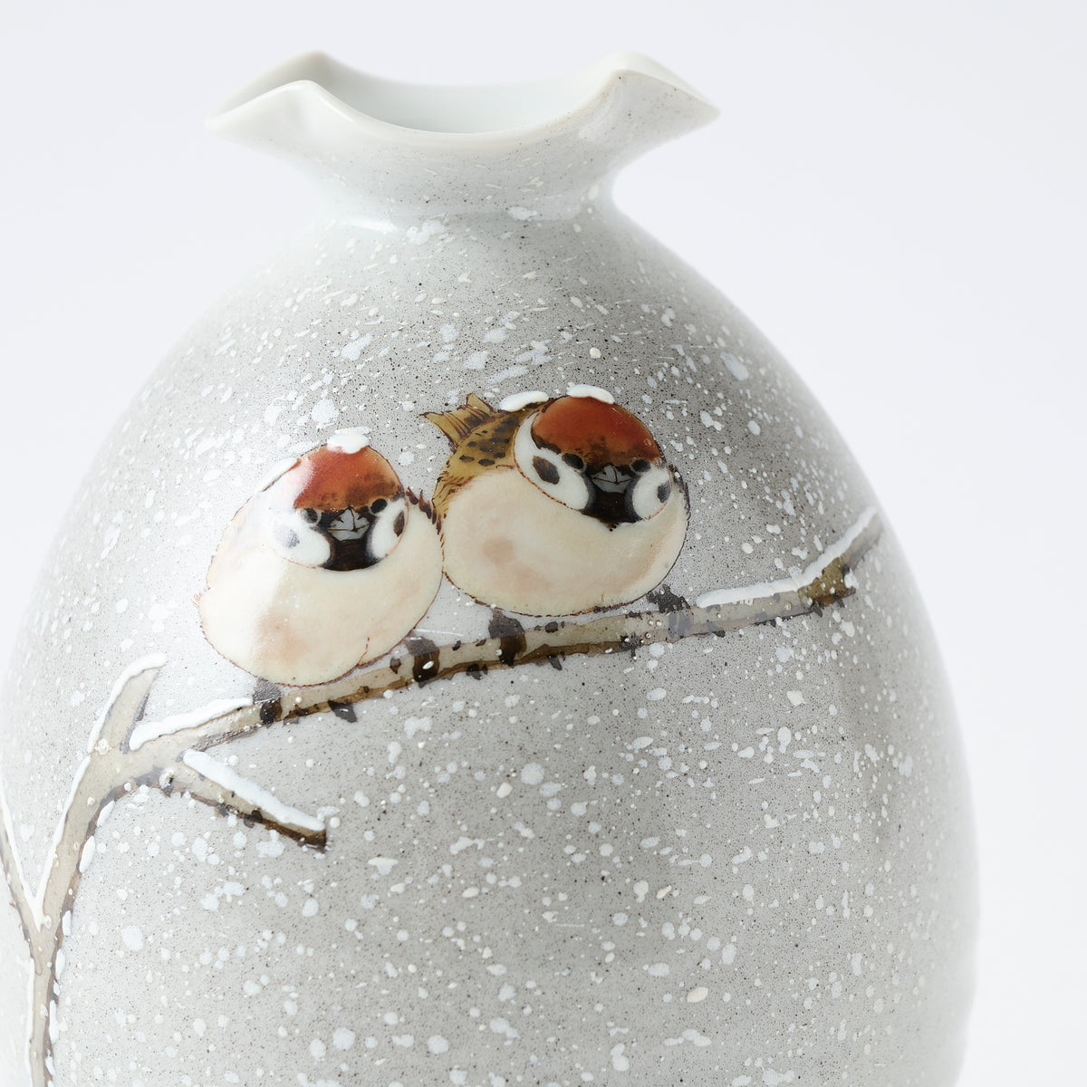 Twin Sparrows in the Snow Japanese Flower Vase