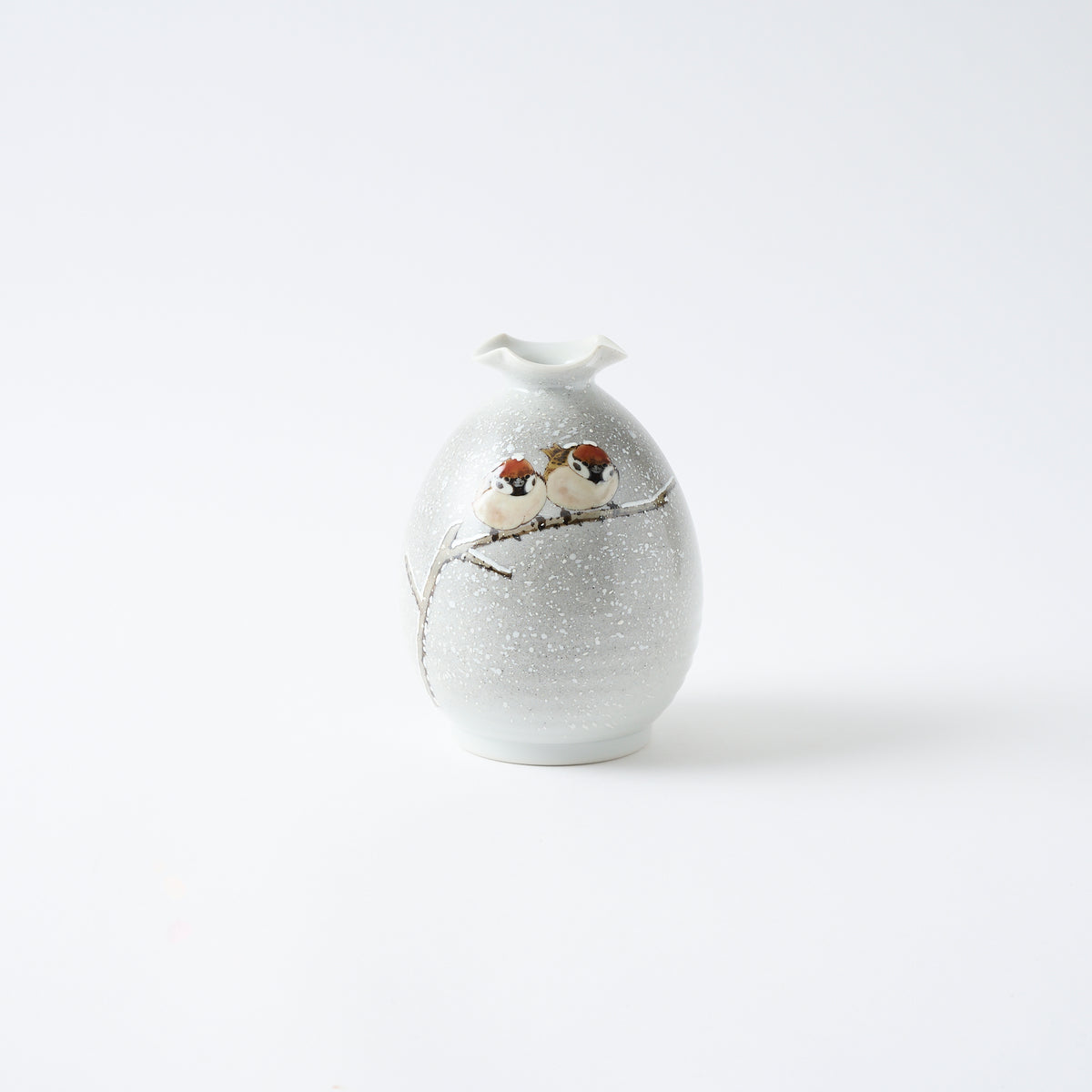 Twin Sparrows in the Snow Japanese Flower Vase