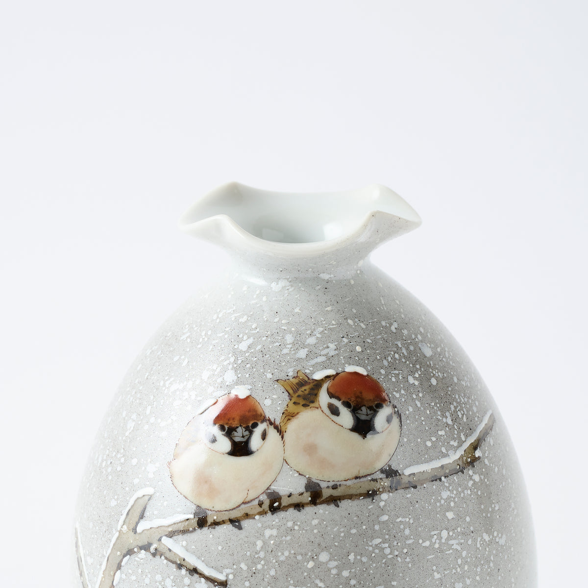 Twin Sparrows in the Snow Japanese Flower Vase