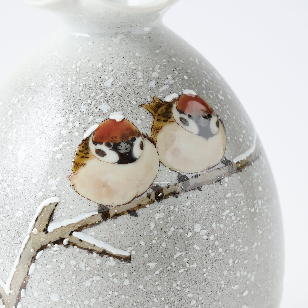 Twin Sparrows in the Snow Japanese Flower Vase