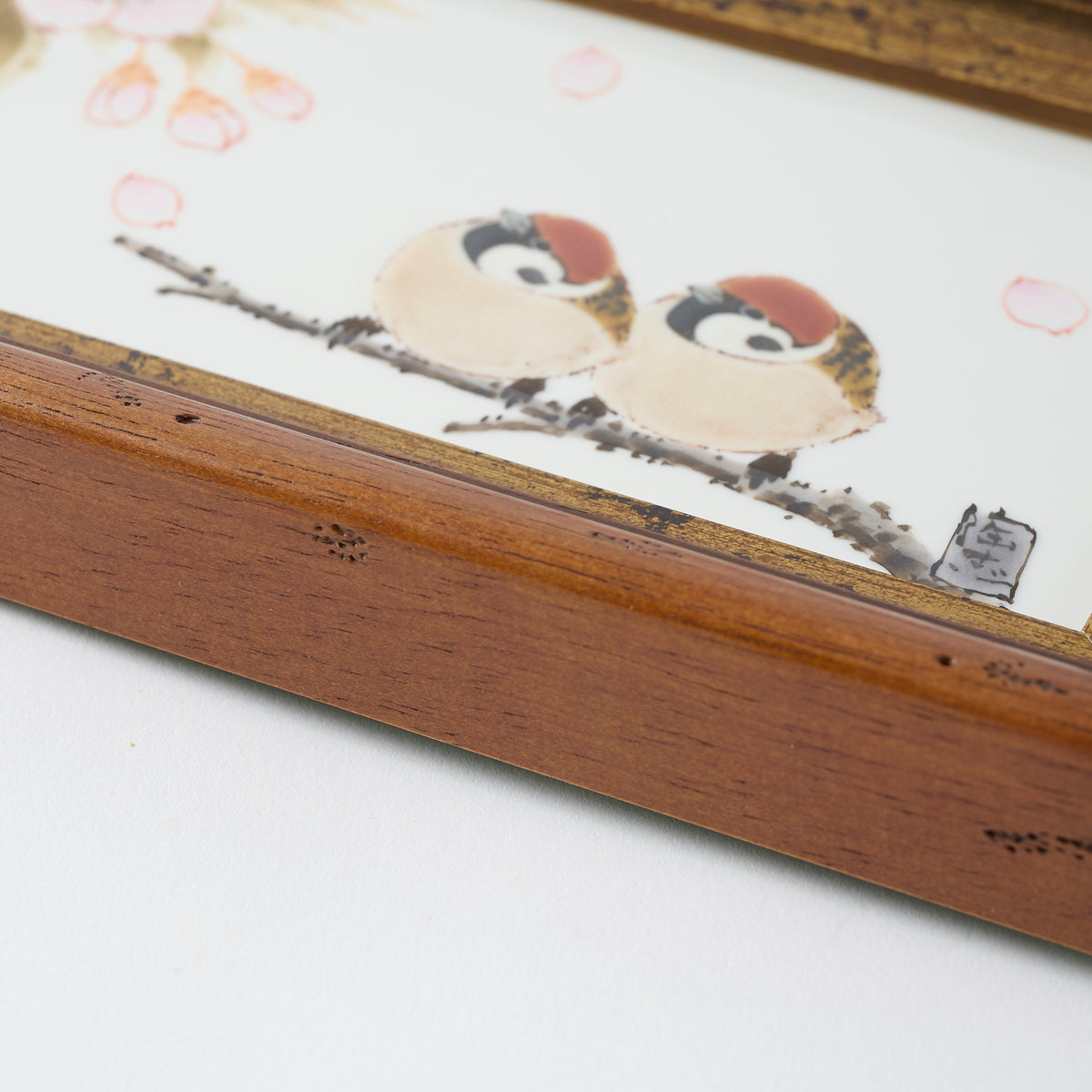 Sparrows and Sakura Porcelain Plaque
